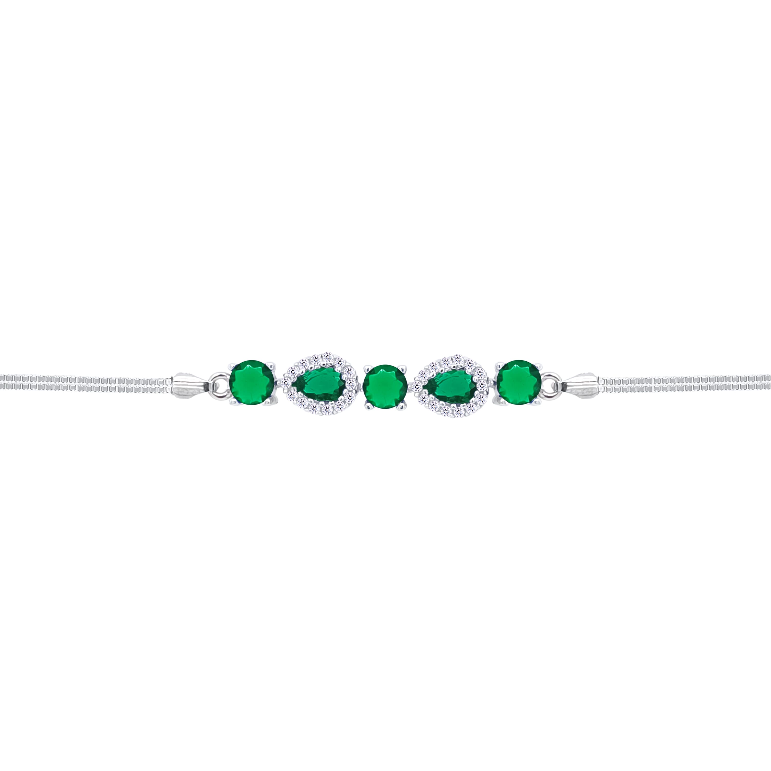 Asfour Crystal Box Chain Bracelet With Emerald Round & Pear Stones In 925 Sterling Silver-BD0310-G