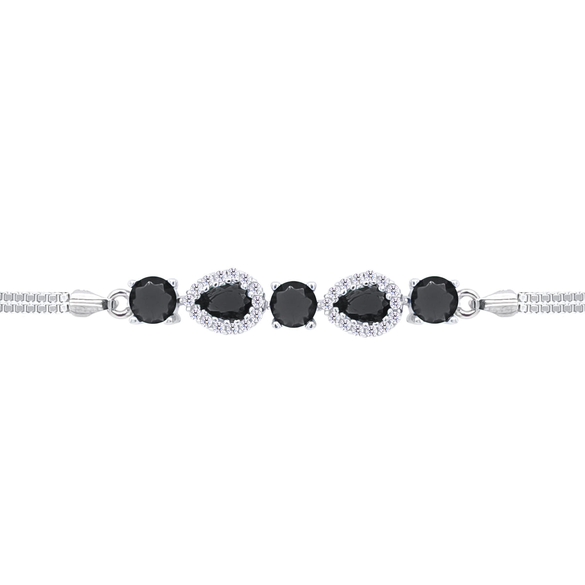 Asfour Crystal Tennis Bracelet With Turquoise Pear & Emerald Zircon In 925 Sterling Silver