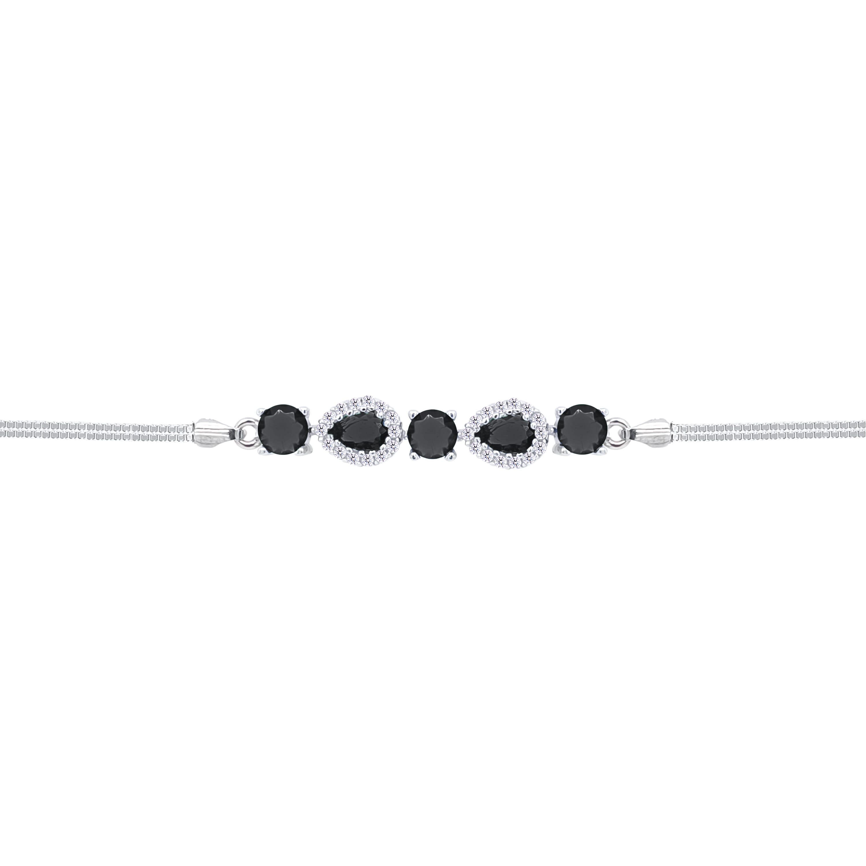 Asfour Crystal Box Chain Bracelet With Black Round & Pear Stones In 925 Sterling Silver-BD0310-P