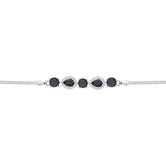 Asfour Crystal Box Chain Bracelet With Black Round & Pear Stones In 925 Sterling Silver-BD0310-P