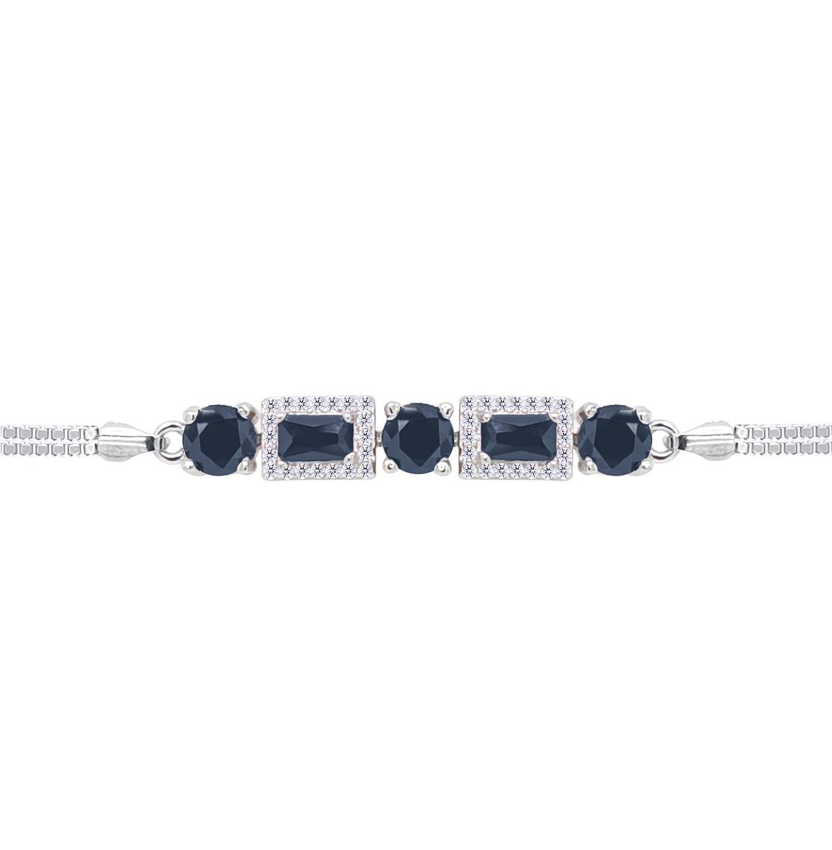 Asfour Crystal Tennis Bracelet With Turquoise Pear & Emerald Zircon In 925 Sterling Silver