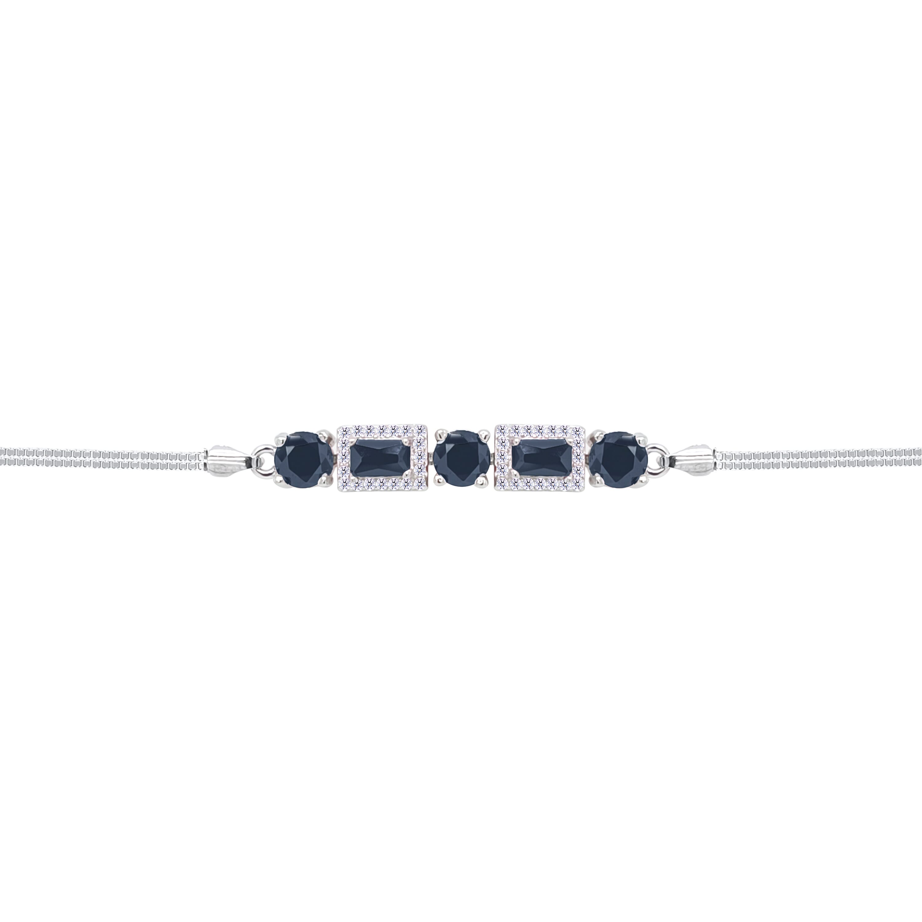 Asfour Crystal Box Chain Bracelet With Black Round & Emerald Stones In 925 Sterling Silver-BD0311-P