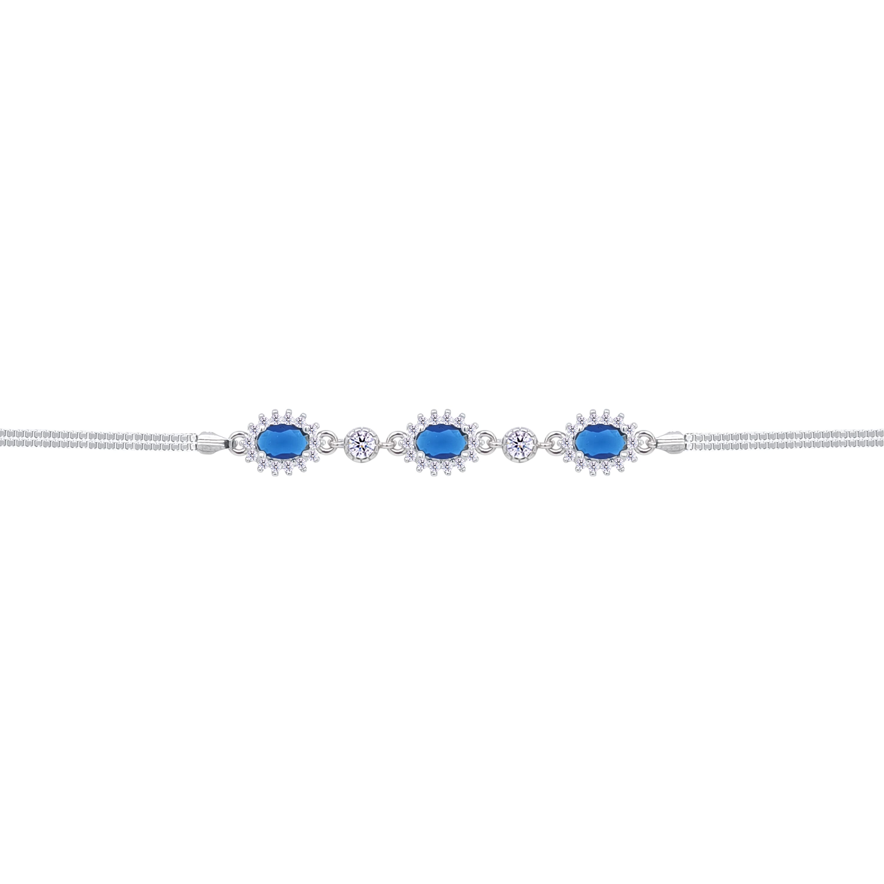 Asfour Crystal Box Chain Bracelet With Blue Oval Stones In 925 Sterling Silver-BD0312-B