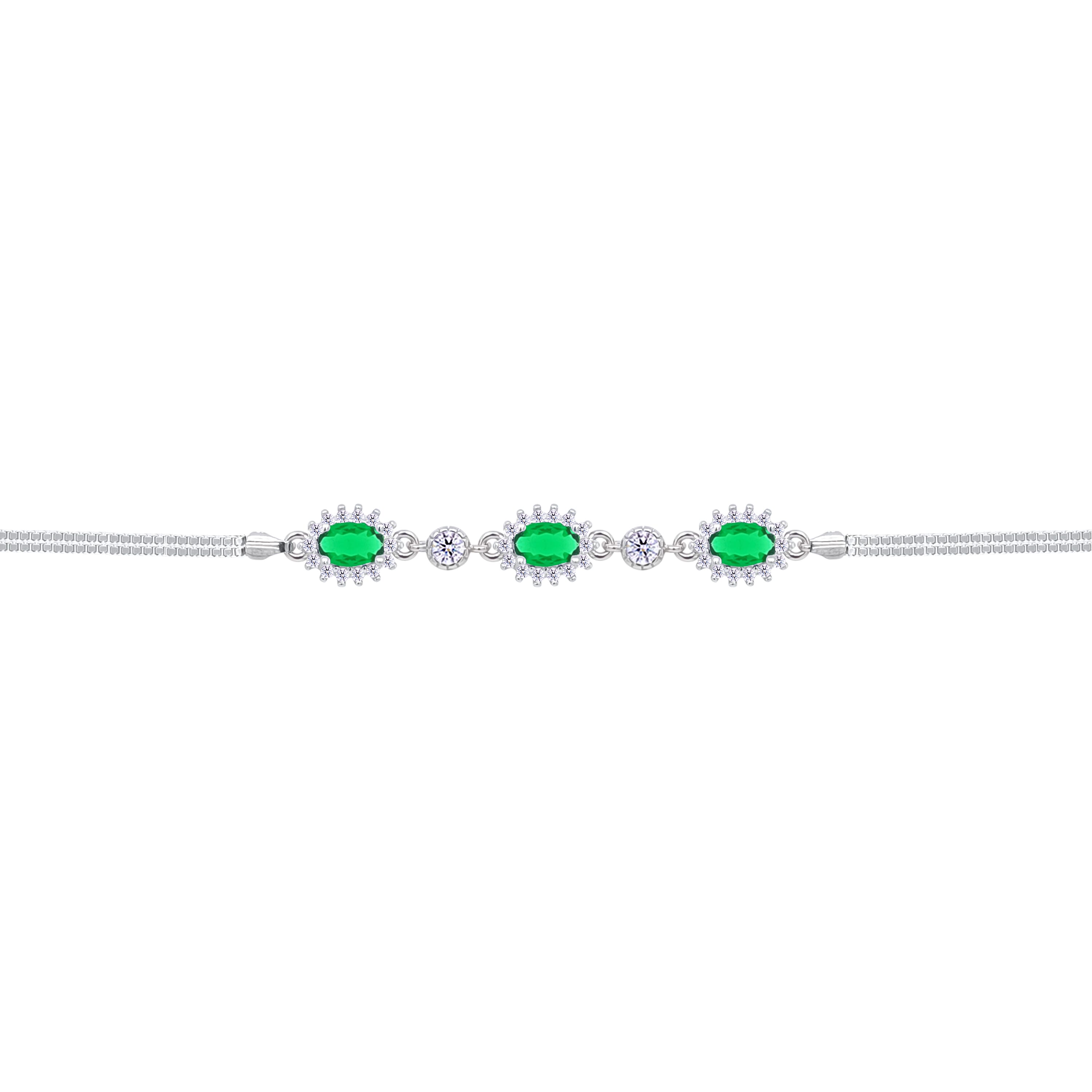 Asfour Crystal Box Chain Bracelet With Emerald Oval Design In 925 Sterling Silver-BD0312-G