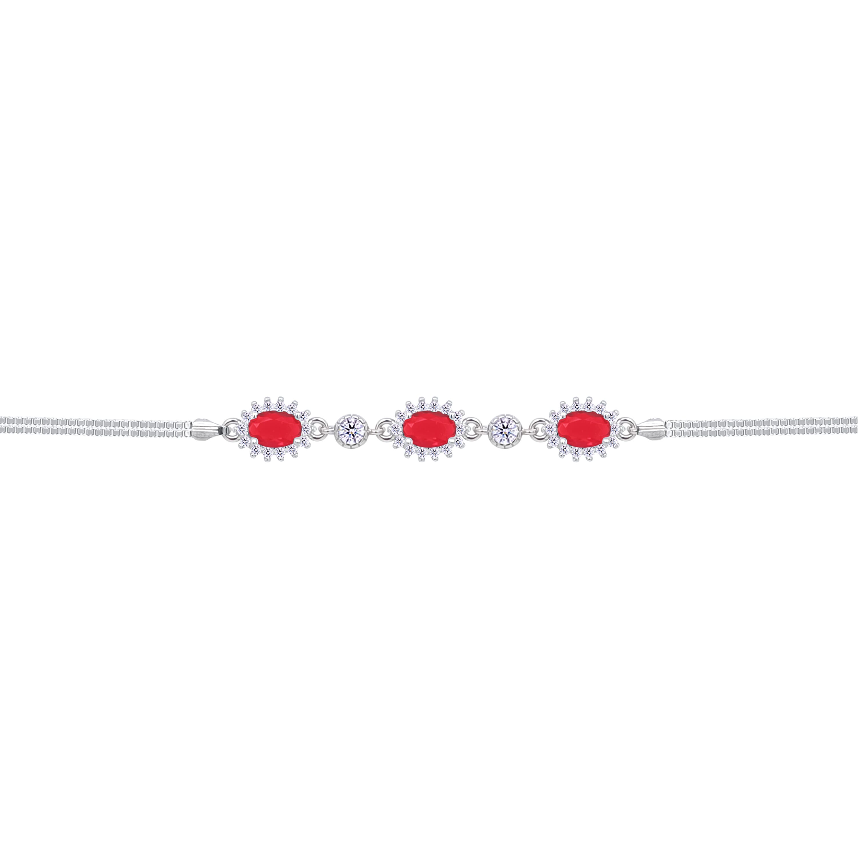 Asfour Crystal Box Chain Bracelet With Ruby Oval Stones In 925 Sterling Silver-BD0312-R