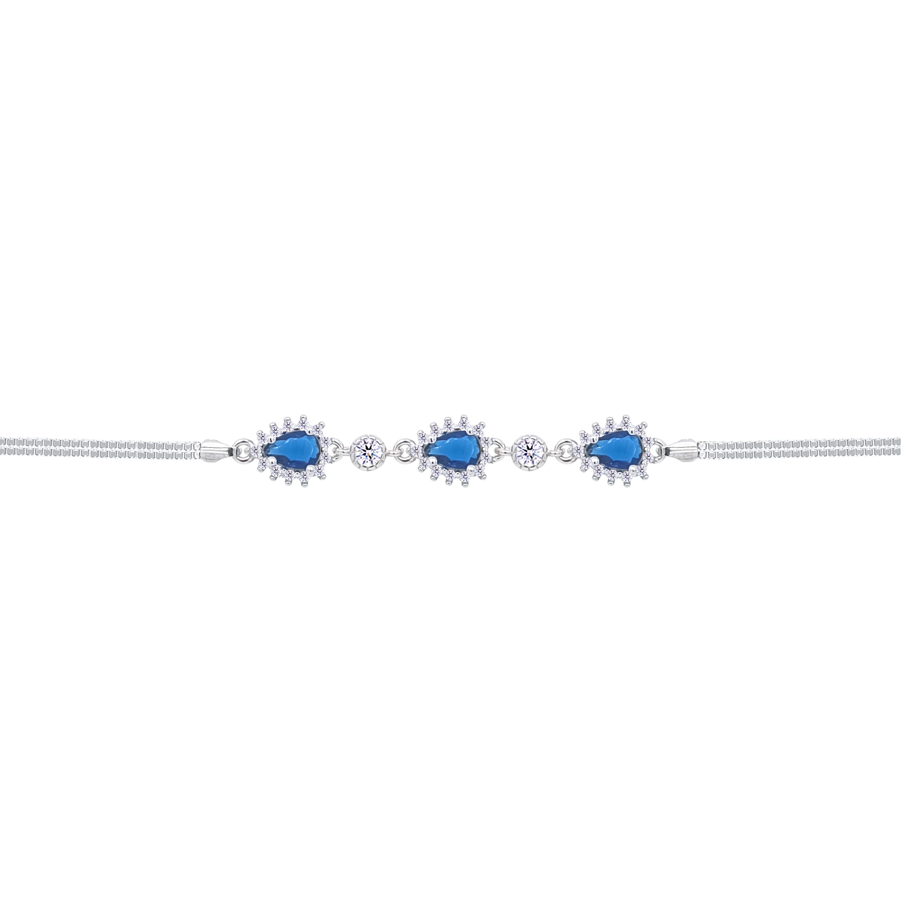Asfour Crystal Box Chain Bracelet With Blue Pear Design In 925 Sterling Silver-BD0313-B