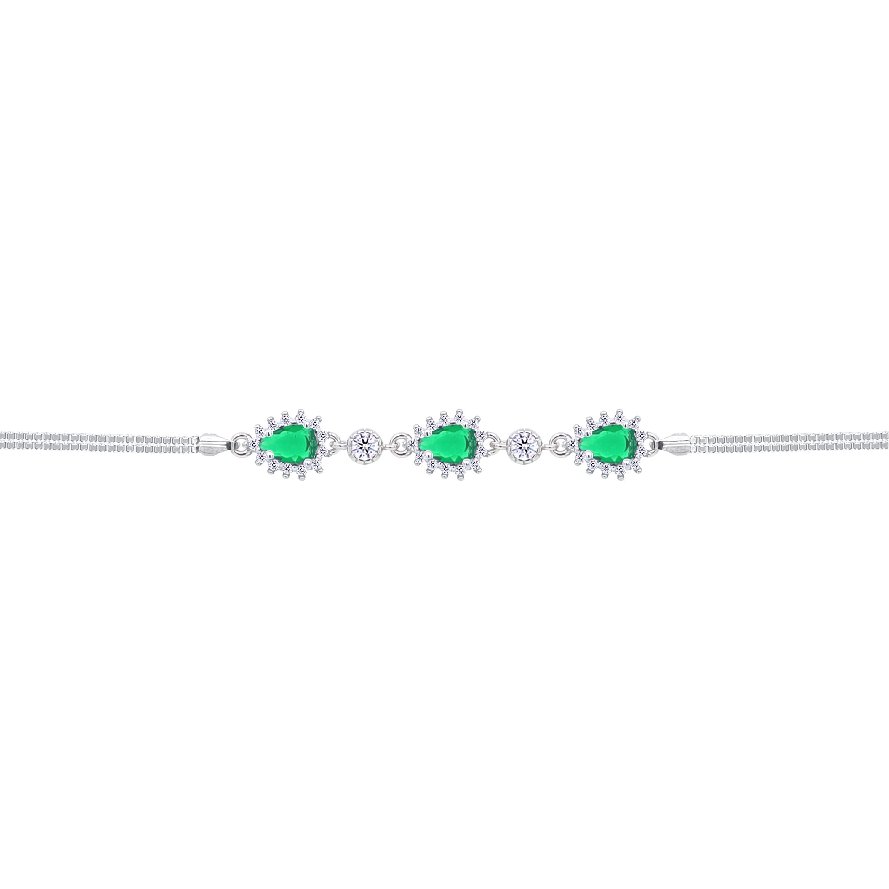 Asfour Crystal Box Chain Bracelet With Emerald Pear Design In 925 Sterling Silver-BD0313-G