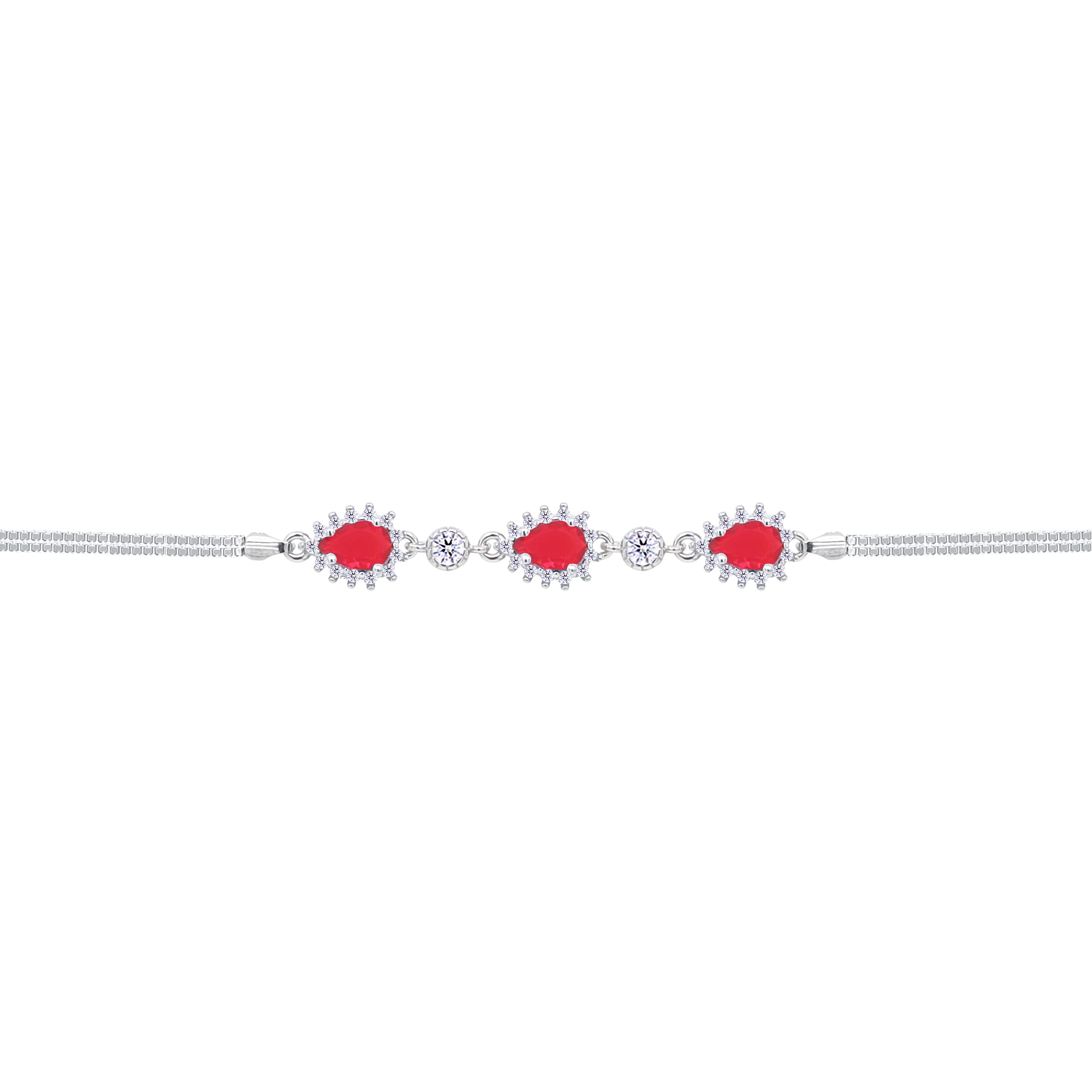 Asfour Crystal Box Chain Bracelet With Ruby Pear Design In 925 Sterling Silver-BD0313-R