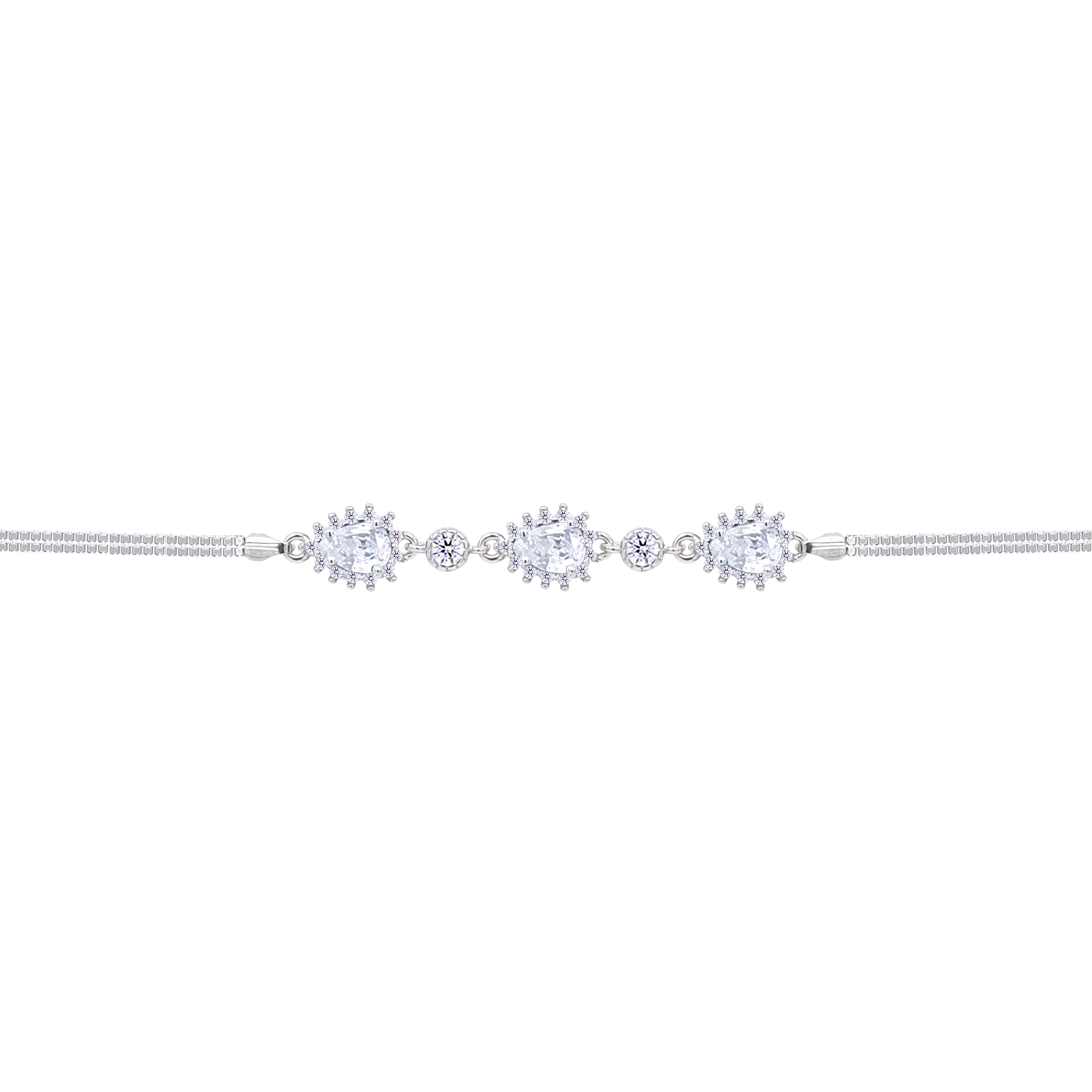 Asfour Crystal Box Chain Bracelet With Zircon Pear Design In 925 Sterling Silver-BD0313
