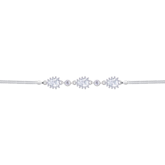 Asfour Crystal Box Chain Bracelet With Zircon Pear Design In 925 Sterling Silver-BD0313