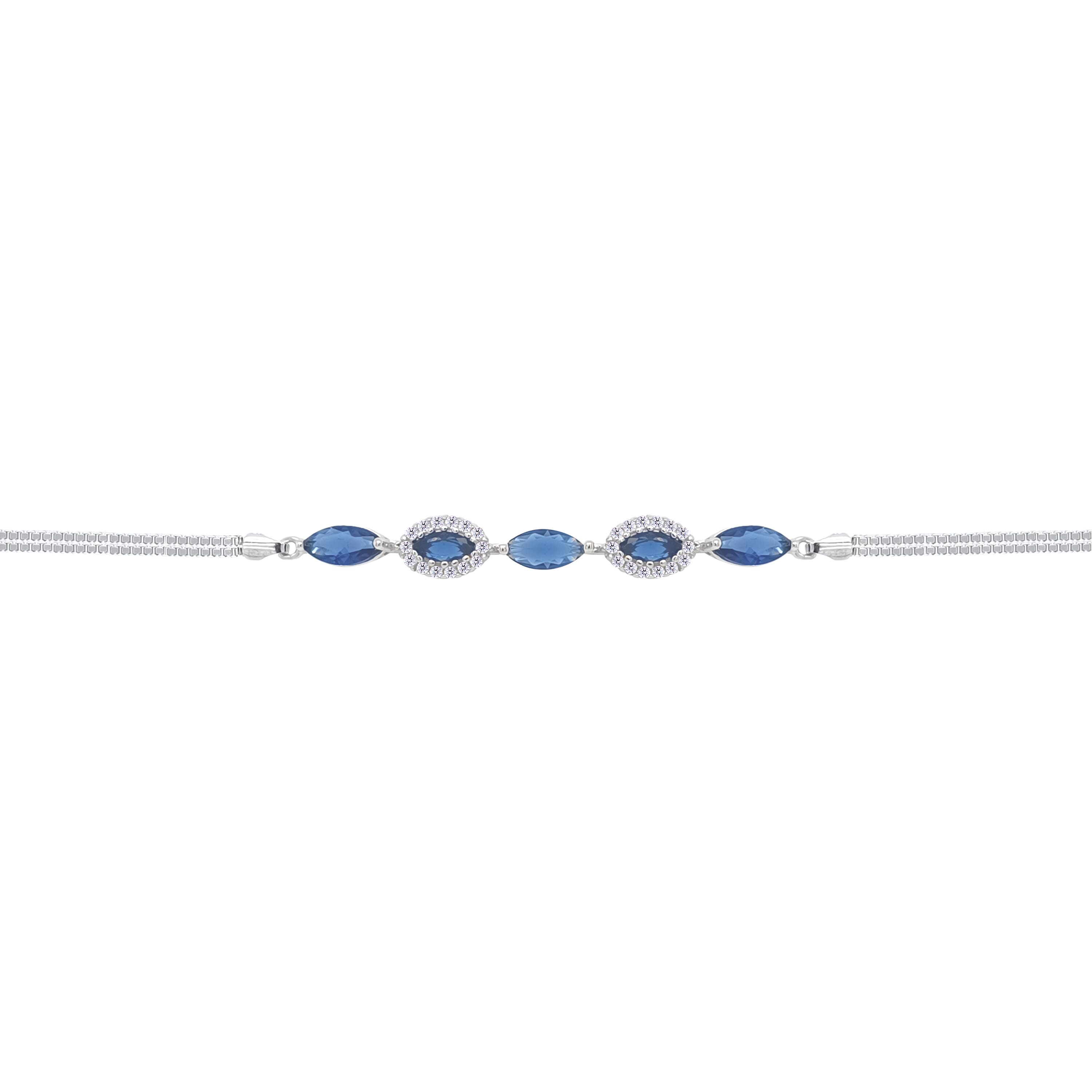 Asfour Crystal Box Chain Bracelet With Blue Marquise Design In 925 Sterling Silver-BD0314-B