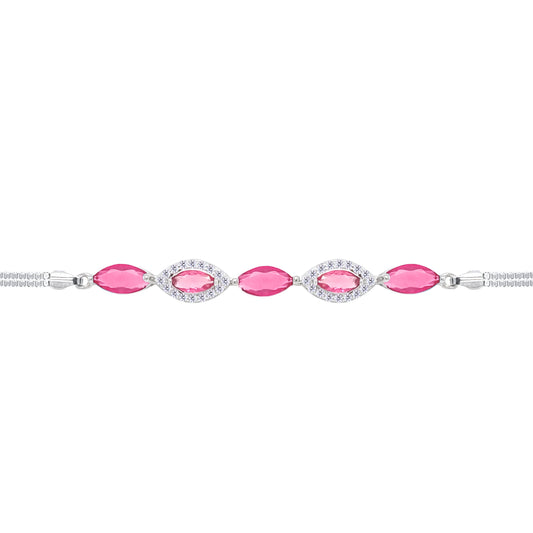 Asfour Crystal Tennis Bracelet With Turquoise Pear & Emerald Zircon In 925 Sterling Silver
