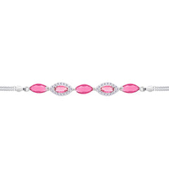 Asfour Crystal Tennis Bracelet With Turquoise Pear & Emerald Zircon In 925 Sterling Silver