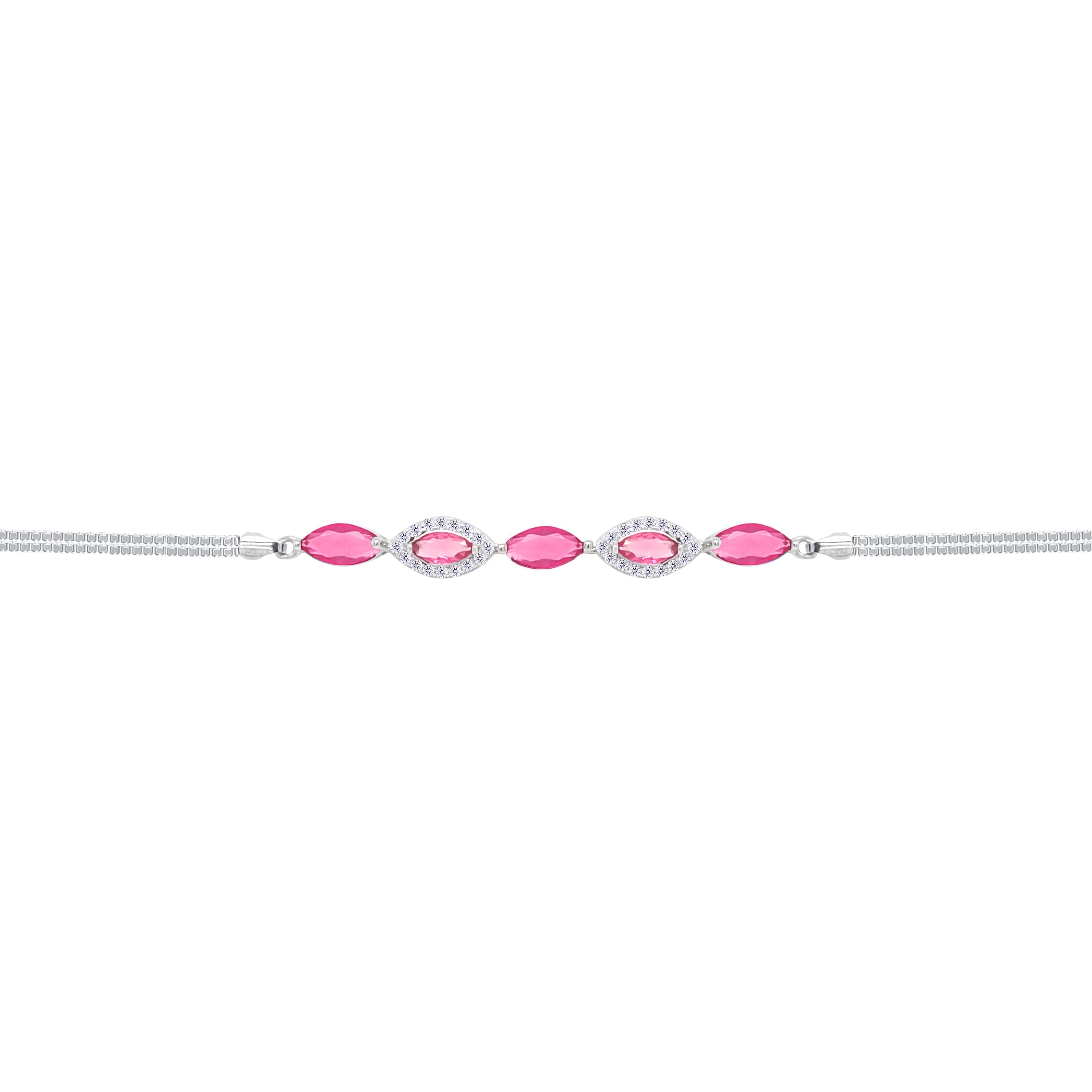 Asfour Crystal Box Chain Bracelet With Blue Dark Rose Design In 925 Sterling Silver-BD0314-O5