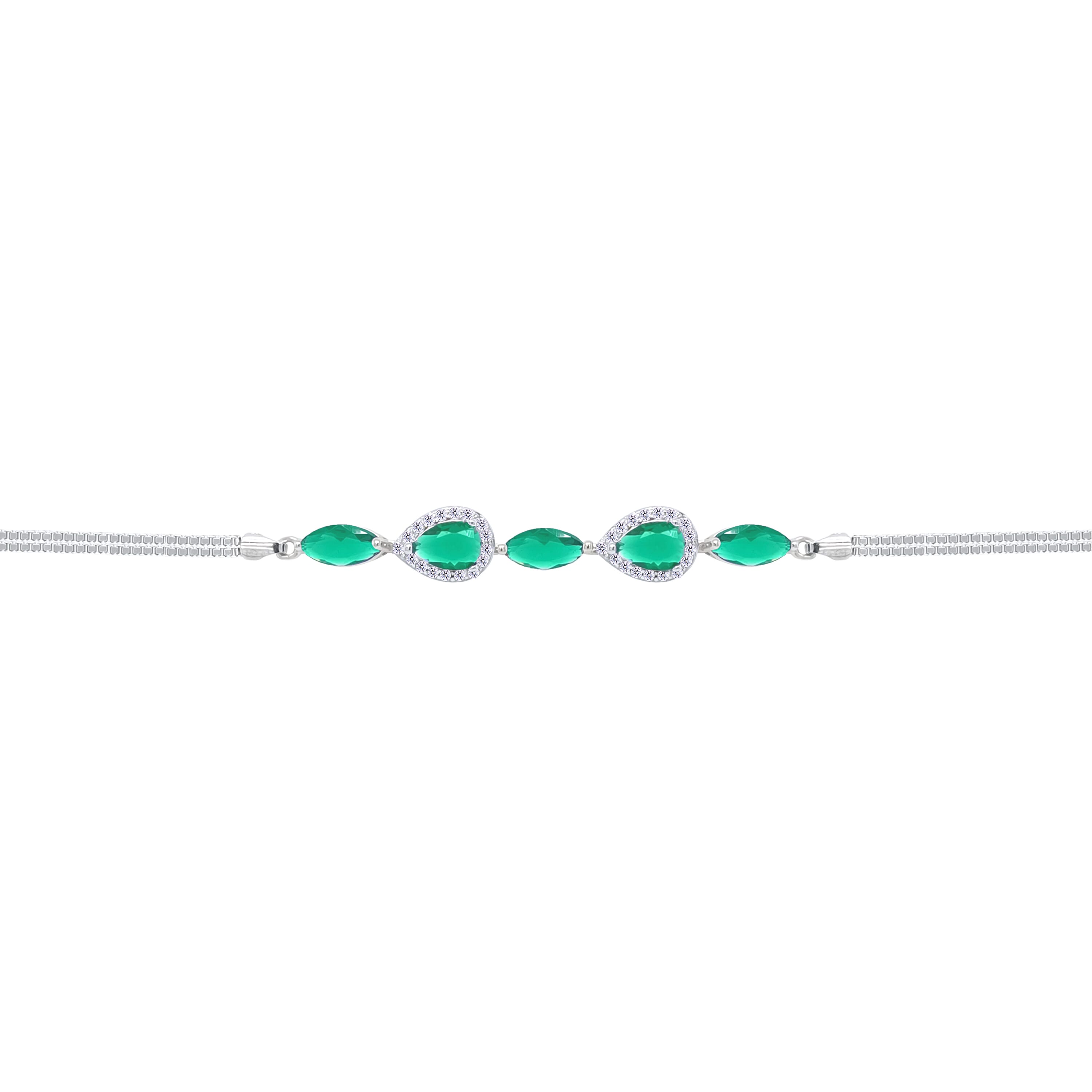 Asfour Crystal Box Chain Bracelet With Emerald Marquise & Pear Design In 925 Sterling Silver-BD0316-G