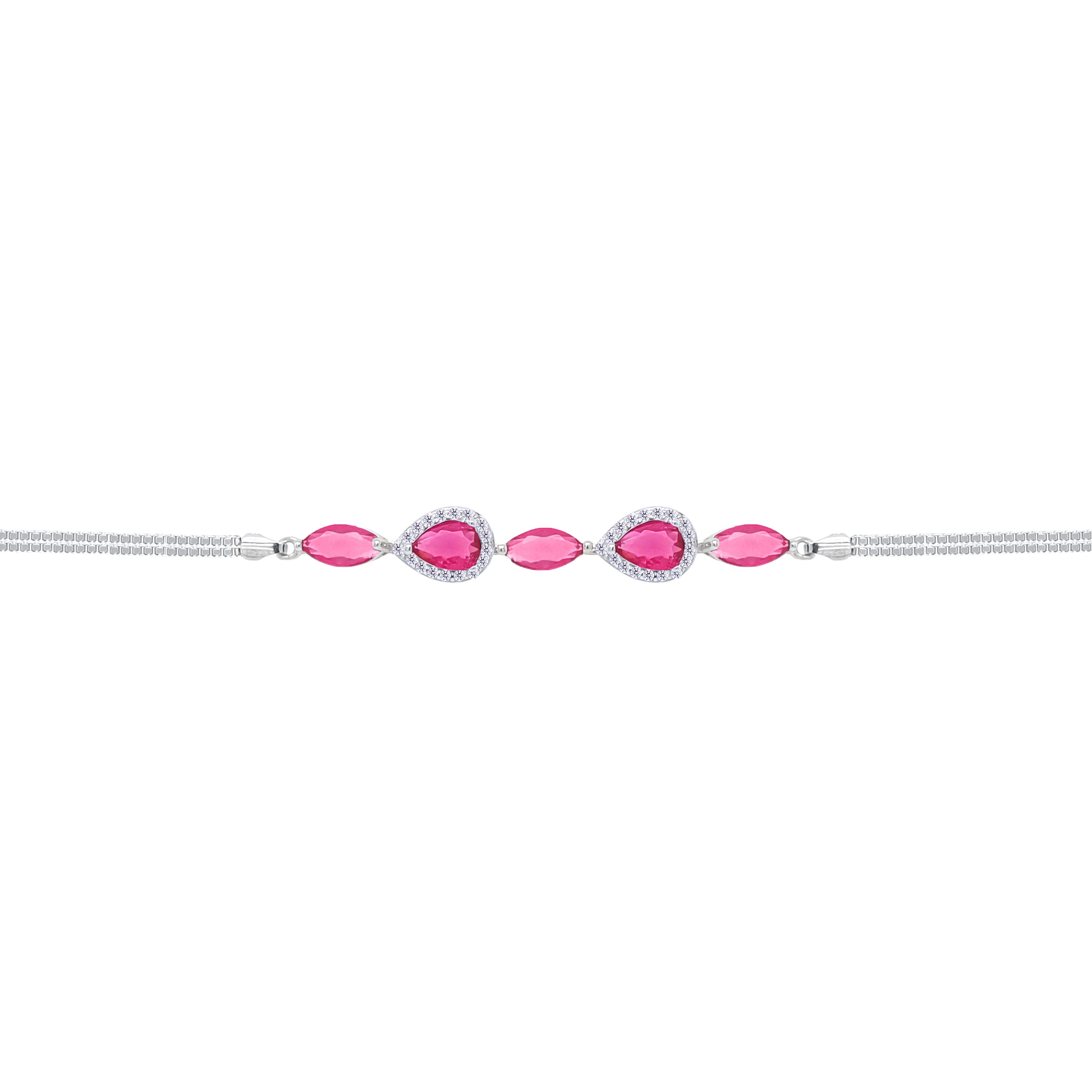 Asfour Crystal Box Chain Bracelet With Dark Rose Marquise & Pear Design In 925 Sterling Silver-BD0316-O5