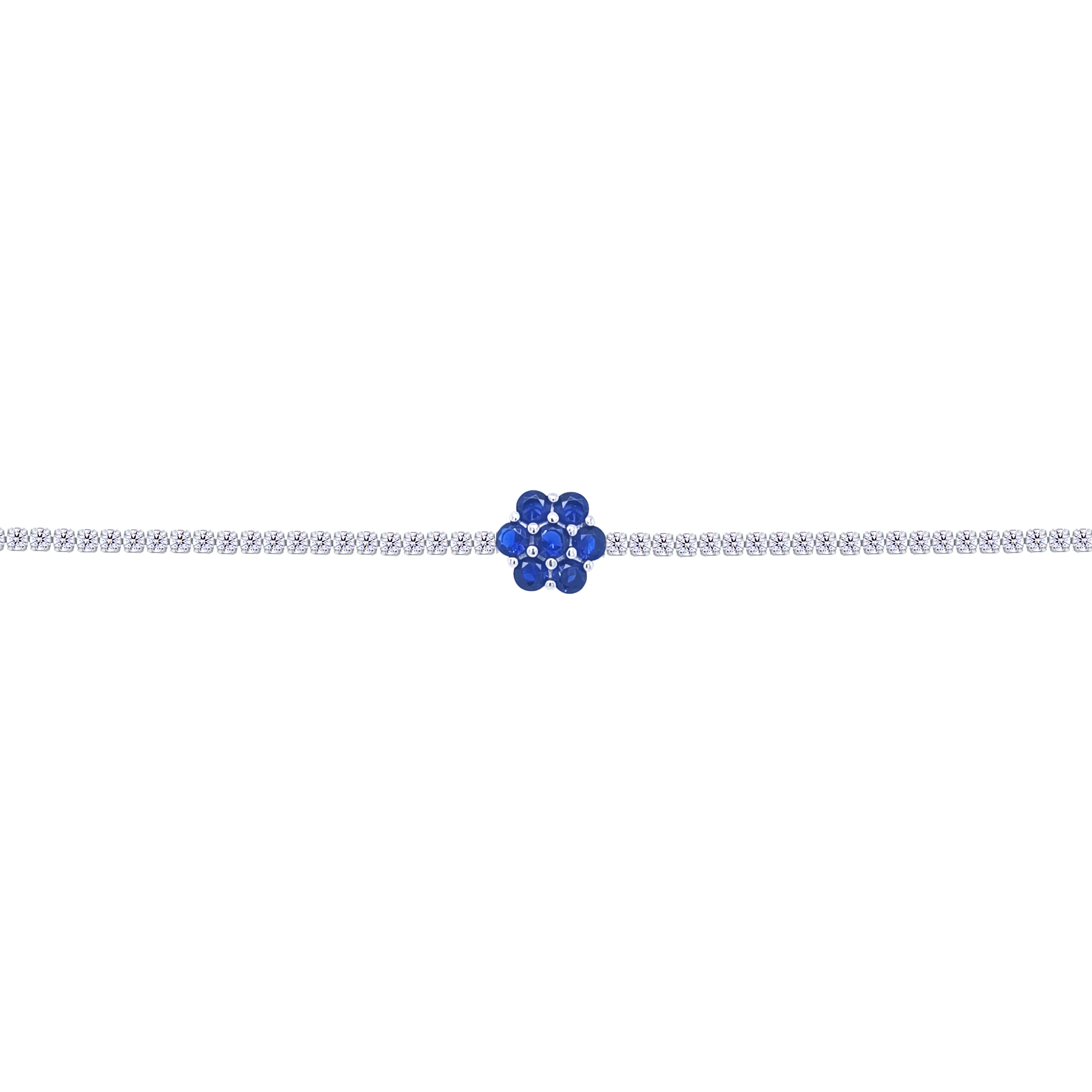 Asfour Crystal Tennis Bracelet With Blue Flower Design In 925 Sterling Silver-BD0317-WB