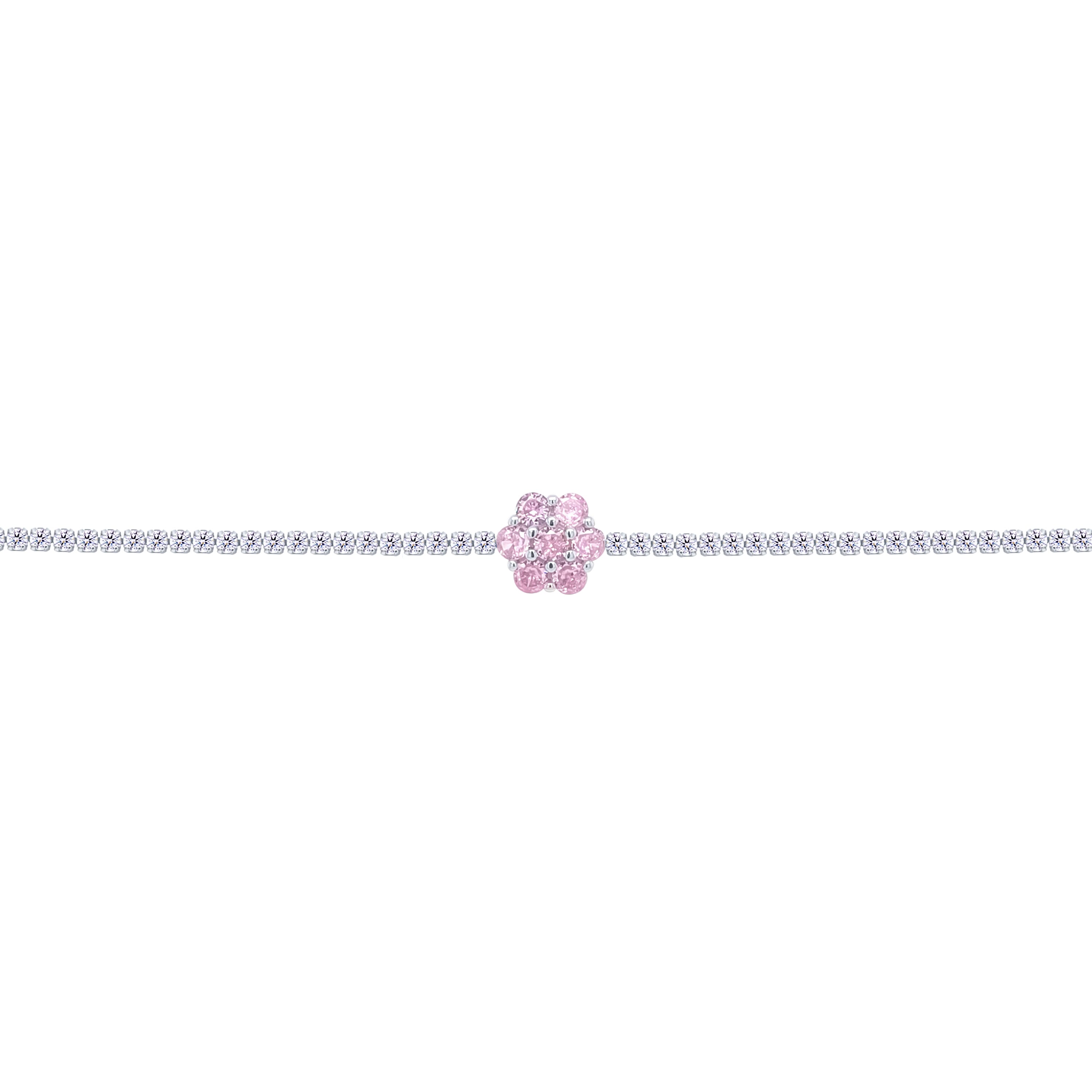 Asfour Crystal Tennis Bracelet With Rose Flower Design In 925 Sterling Silver-BD0317-WO