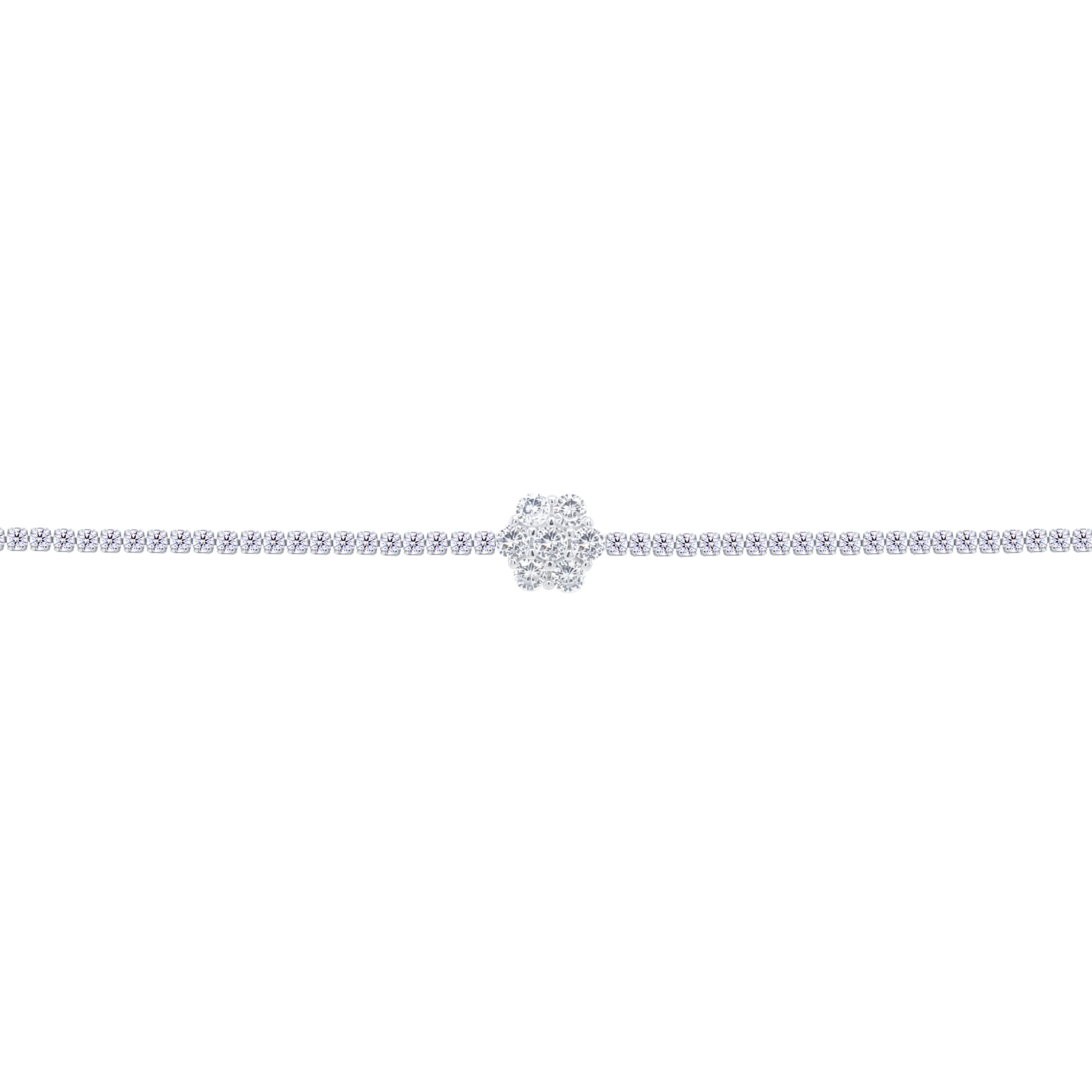 Asfour Crystal Tennis Bracelet With Flower Design In 925 Sterling Silver-BD0317
