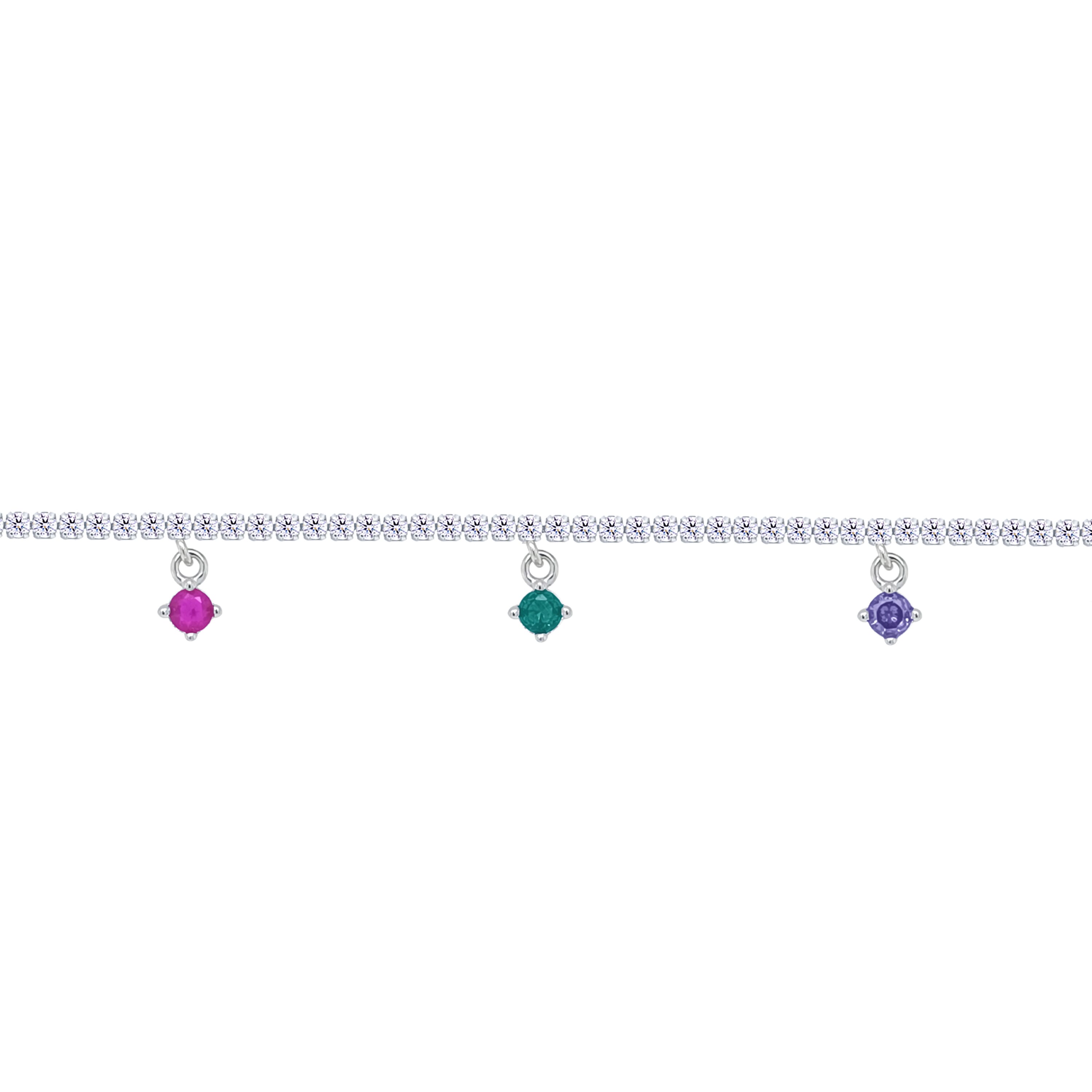 Asfour Crystal Tennis Bracelet With Multi Color Round Zircon In 925 Sterling Silver-BD0318-K