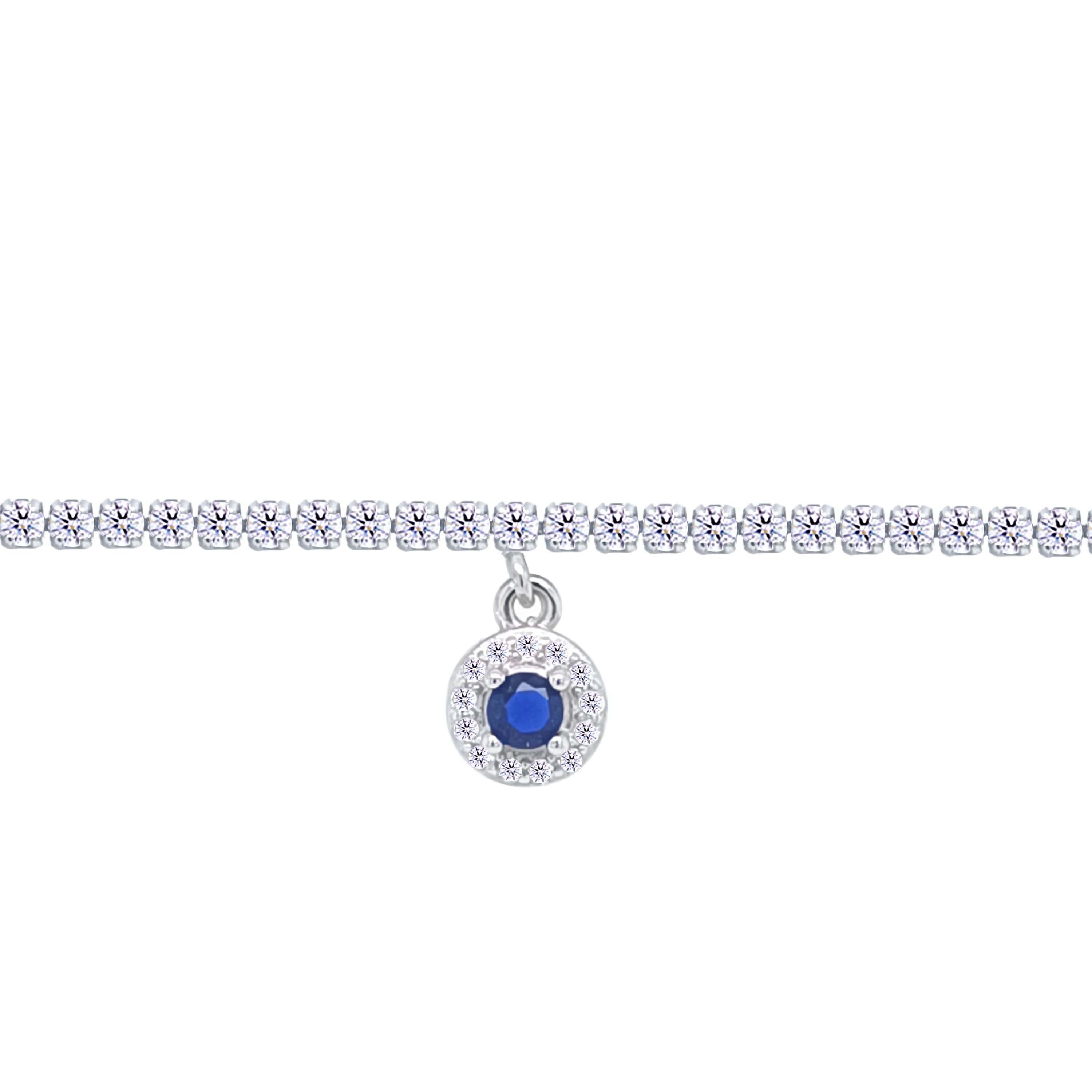 Asfour Crystal Tennis Bracelet With Blue Round Zircon In 925 Sterling Silver-BD0319-WB