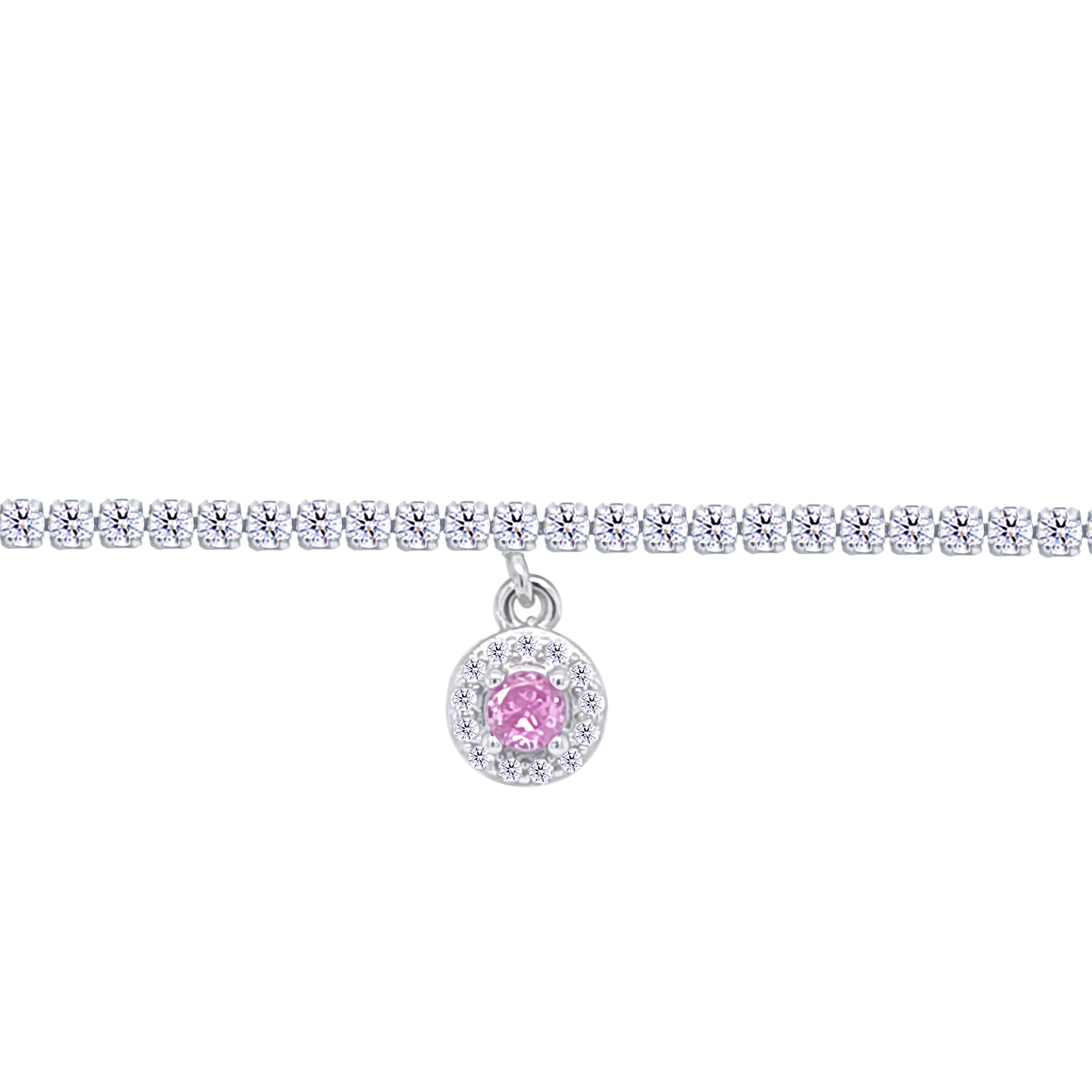 Asfour Crystal Tennis Bracelet With Rose Round Zircon In 925 Sterling Silver-BD0319-WO
