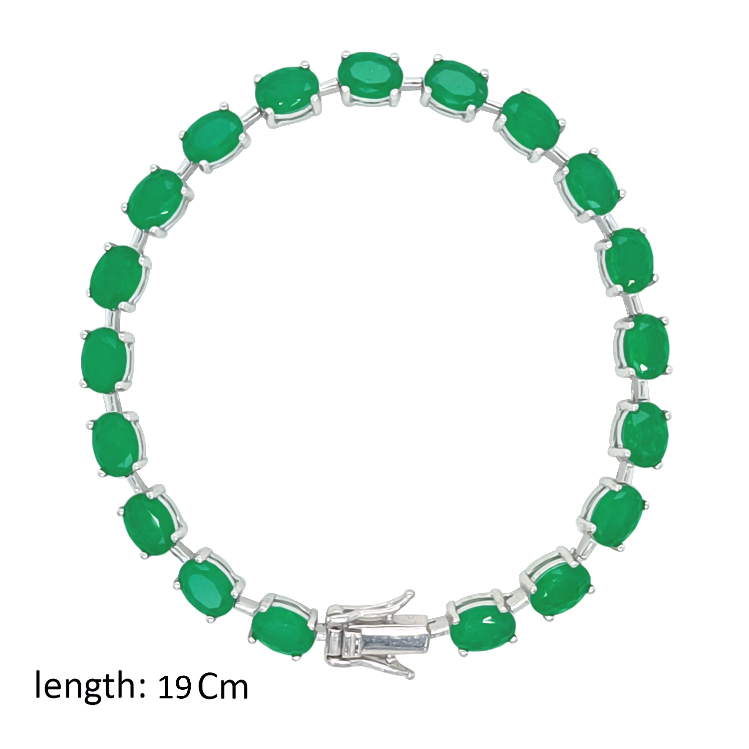 Asfour Crystal Tennis Bracelet With Emerald Oval Stones In 925 Sterling Silver-BD0321-G