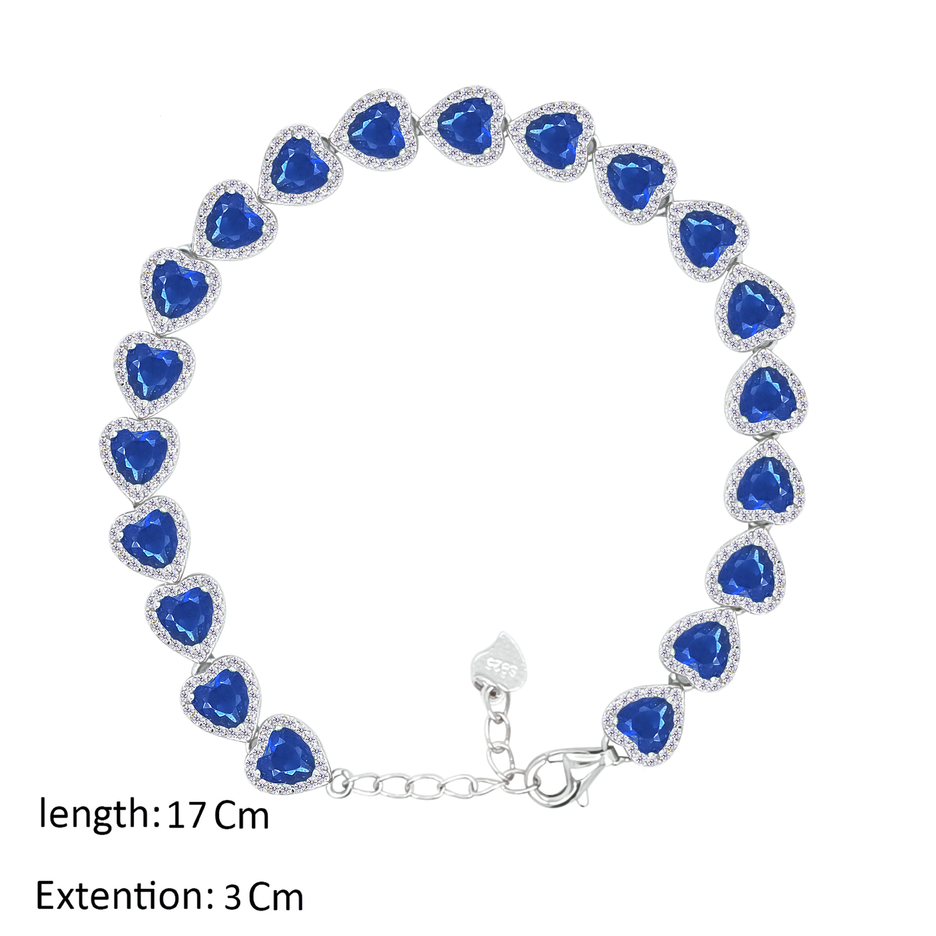Asfour Crystal Tennis Bracelet With Blue Hearts Design In 925 Sterling Silver-BD0322-B