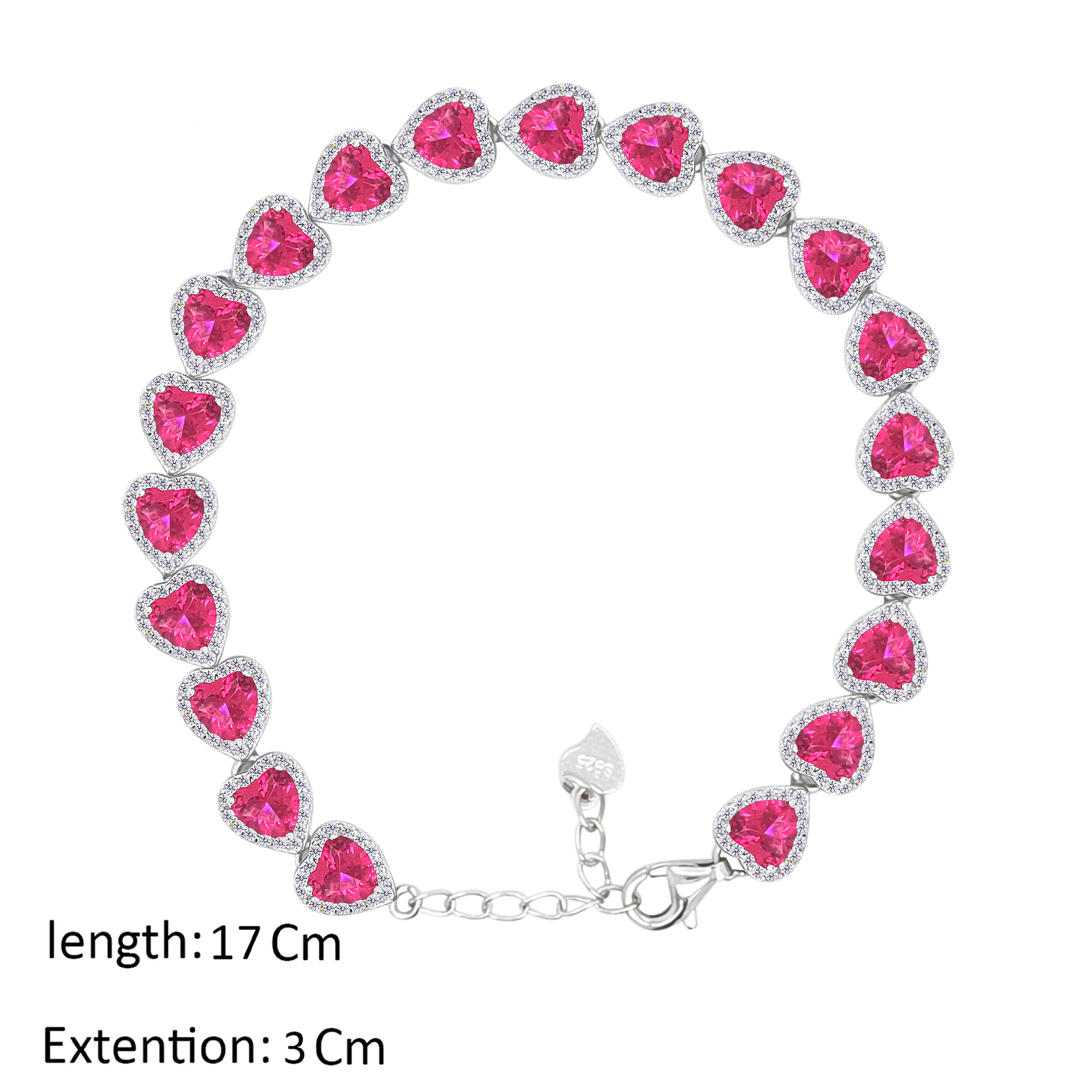 Asfour Crystal Tennis Bracelet With Ruby Hearts Design In 925 Sterling Silver-BD0322-R