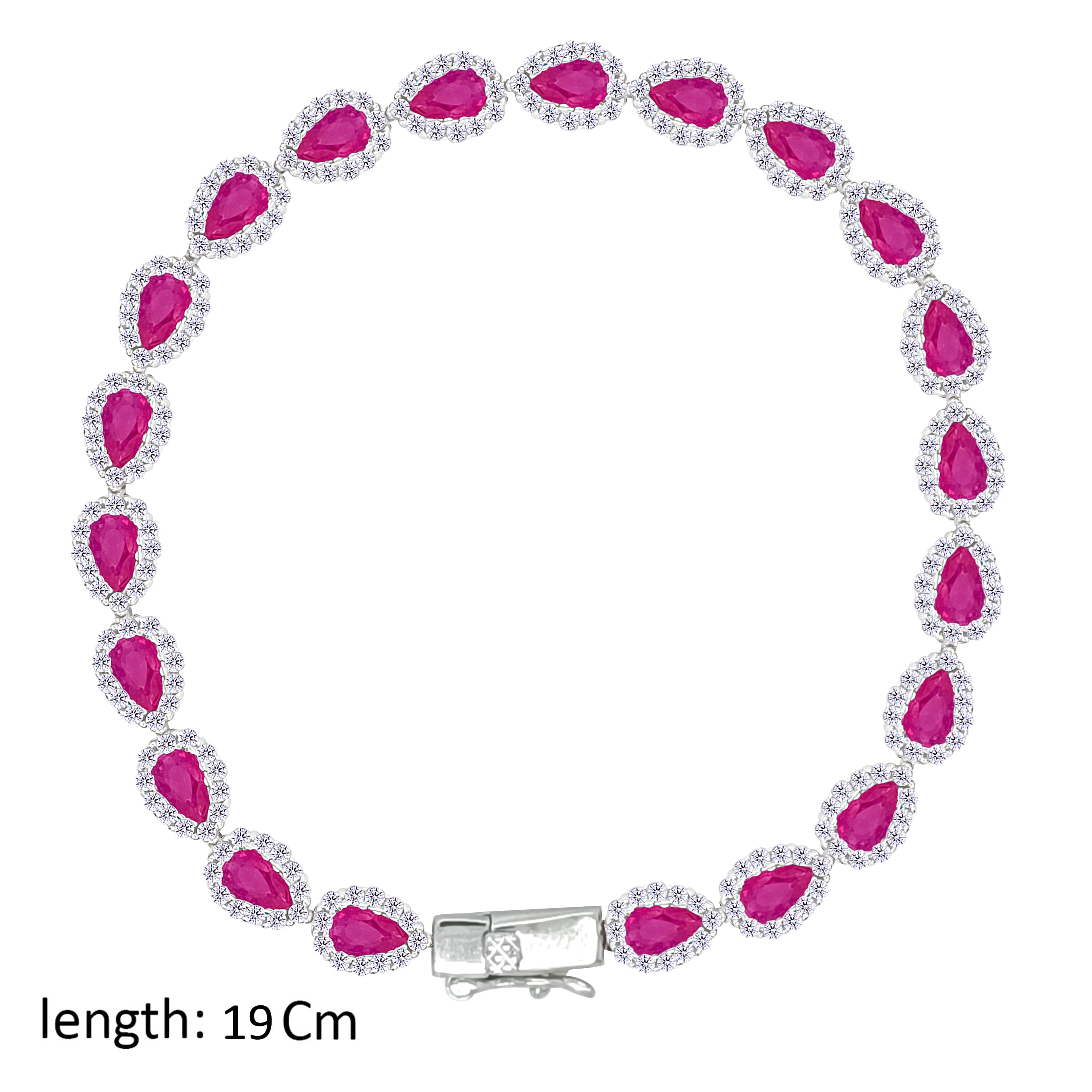 Asfour Crystal Tennis Bracelet With Fuchsia Pear Design In 925 Sterling Silver-BD0323-F