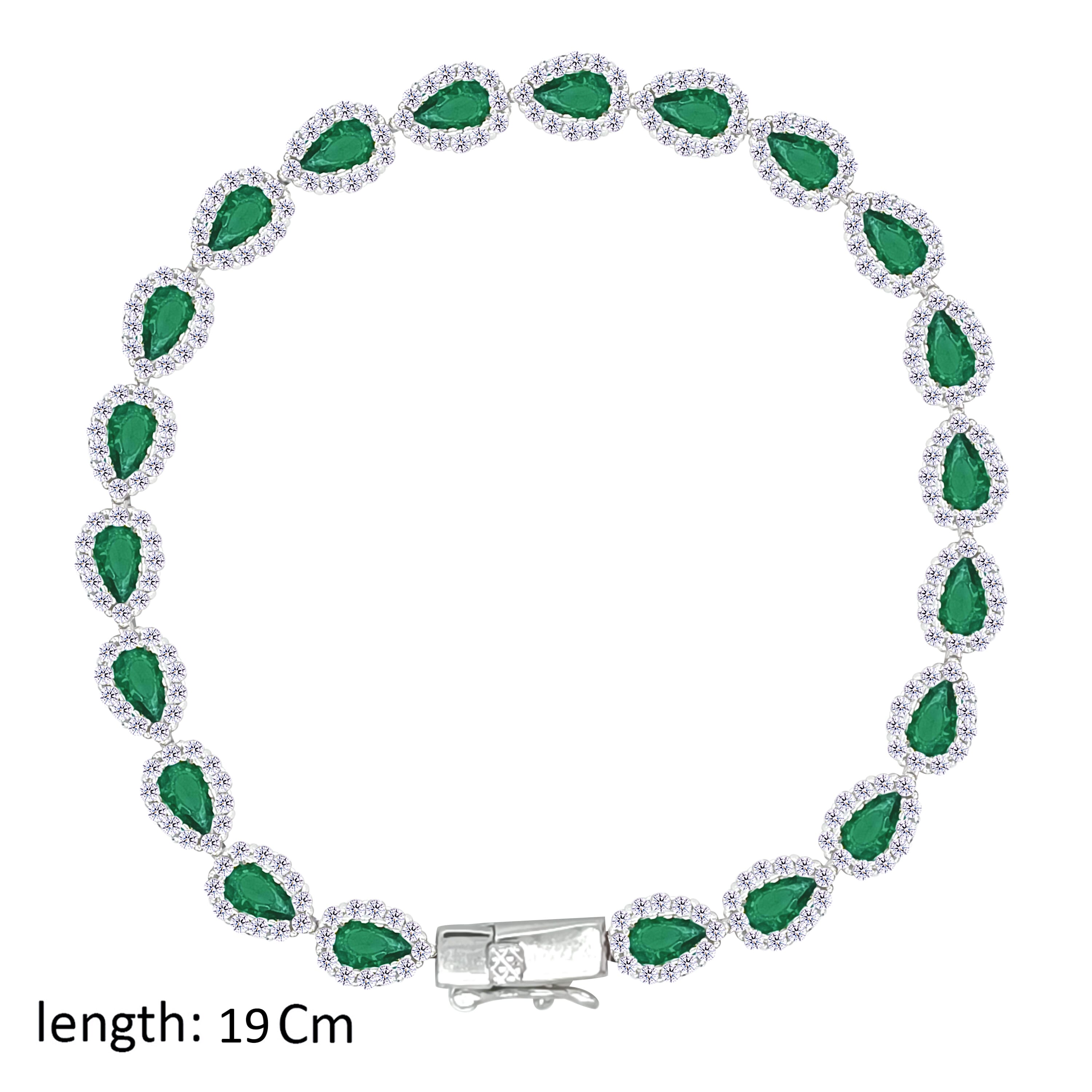 Asfour Crystal Tennis Bracelet With Emerald Pear Design In 925 Sterling Silver-BD0323-G