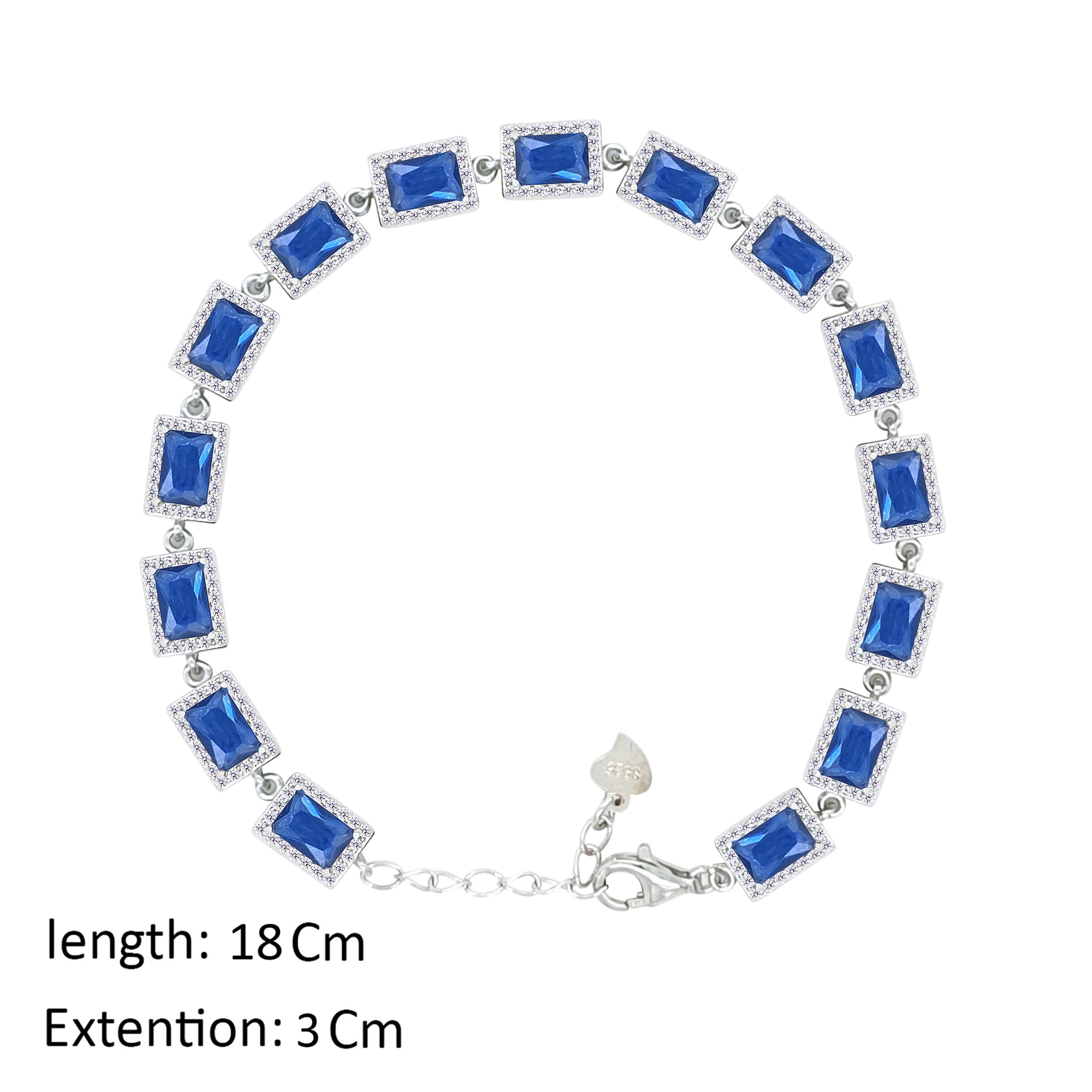 Asfour Crystal Tennis Bracelet With Blue Emerald Zircon Design In 925 Sterling Silver-BD0324-B