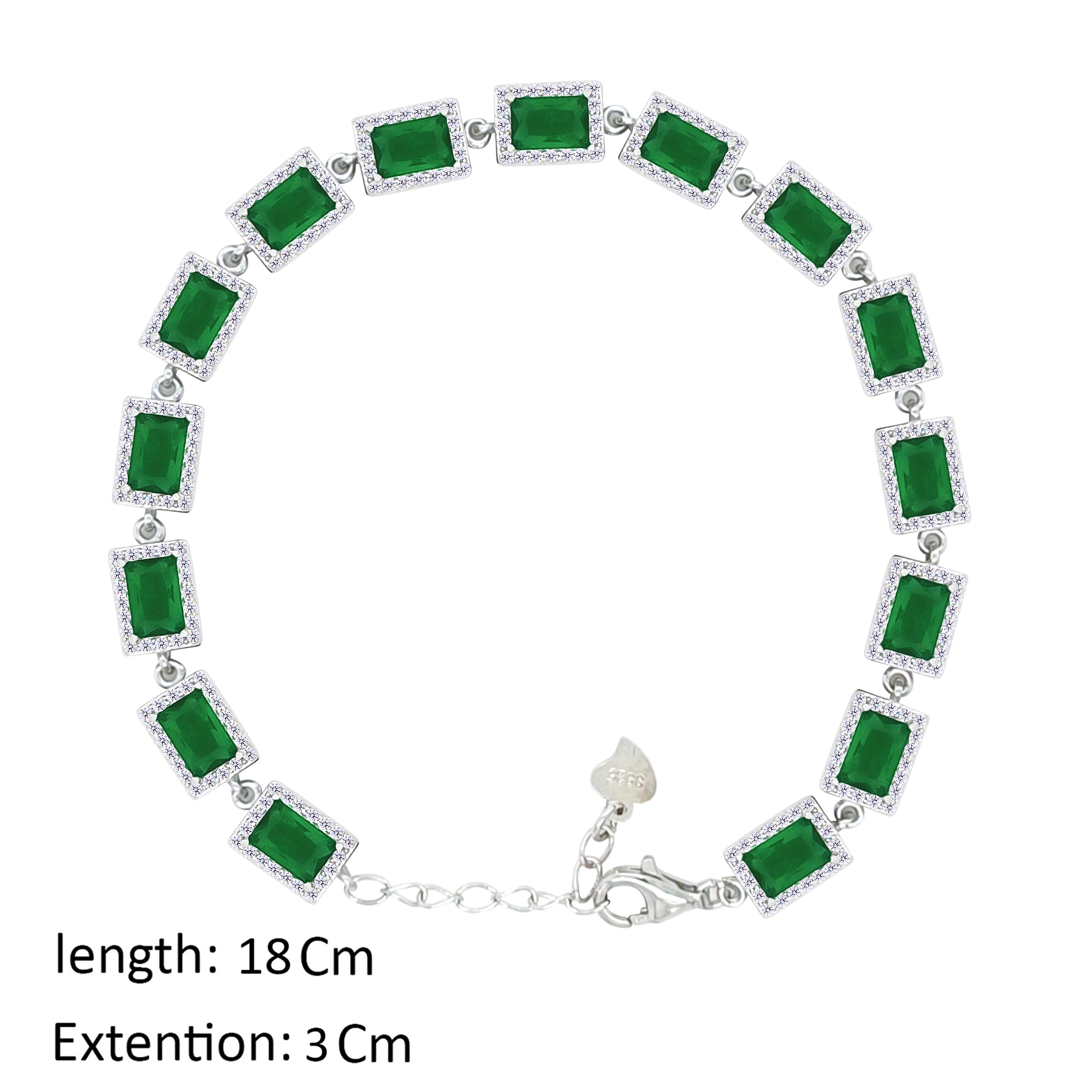 Asfour Crystal Tennis Bracelet With Emerald Zircon Design In 925 Sterling Silver-BD0324-G
