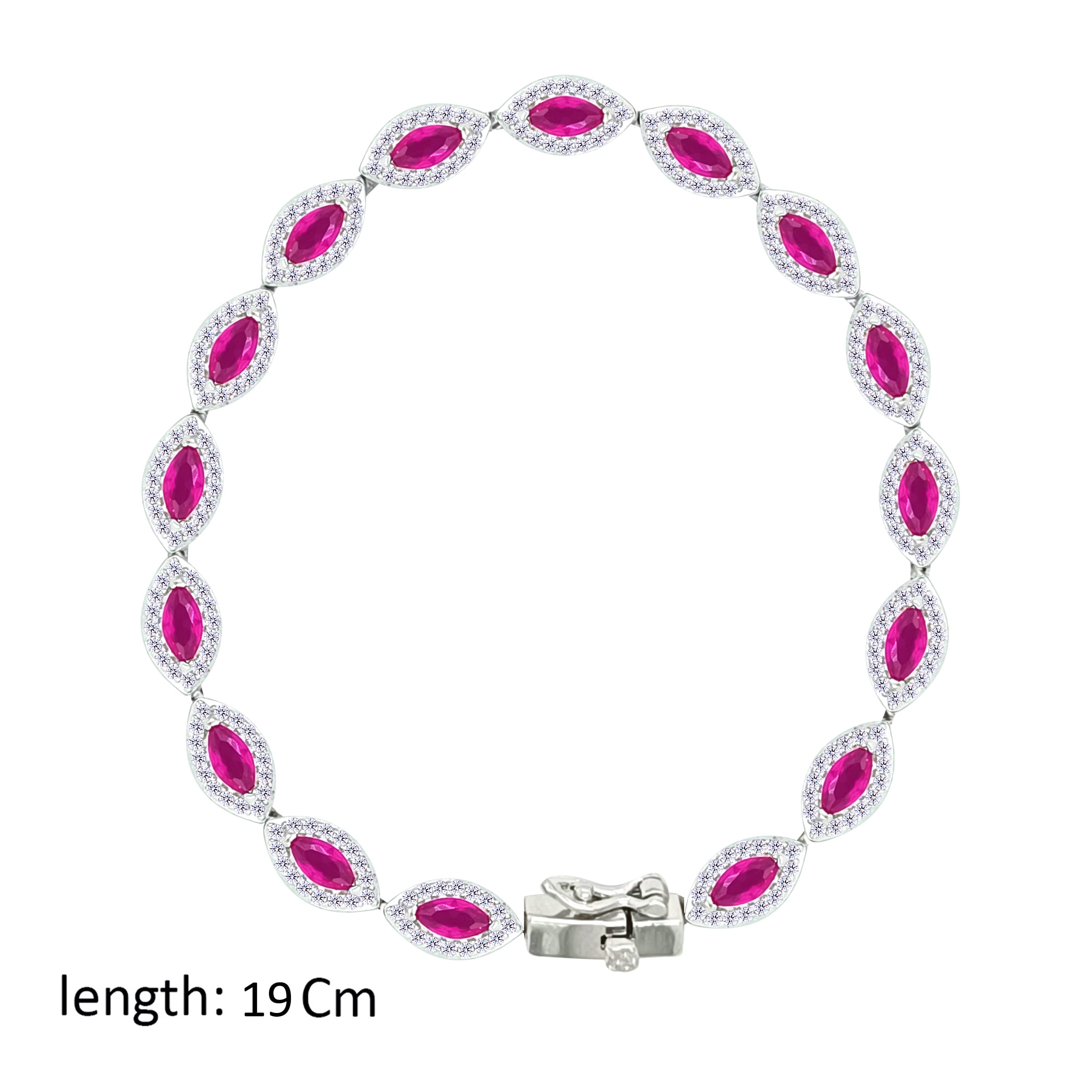 Asfour Crystal Tennis Bracelet With Fuchsia Marquise Design In 925 Sterling Silver-BD0325-F