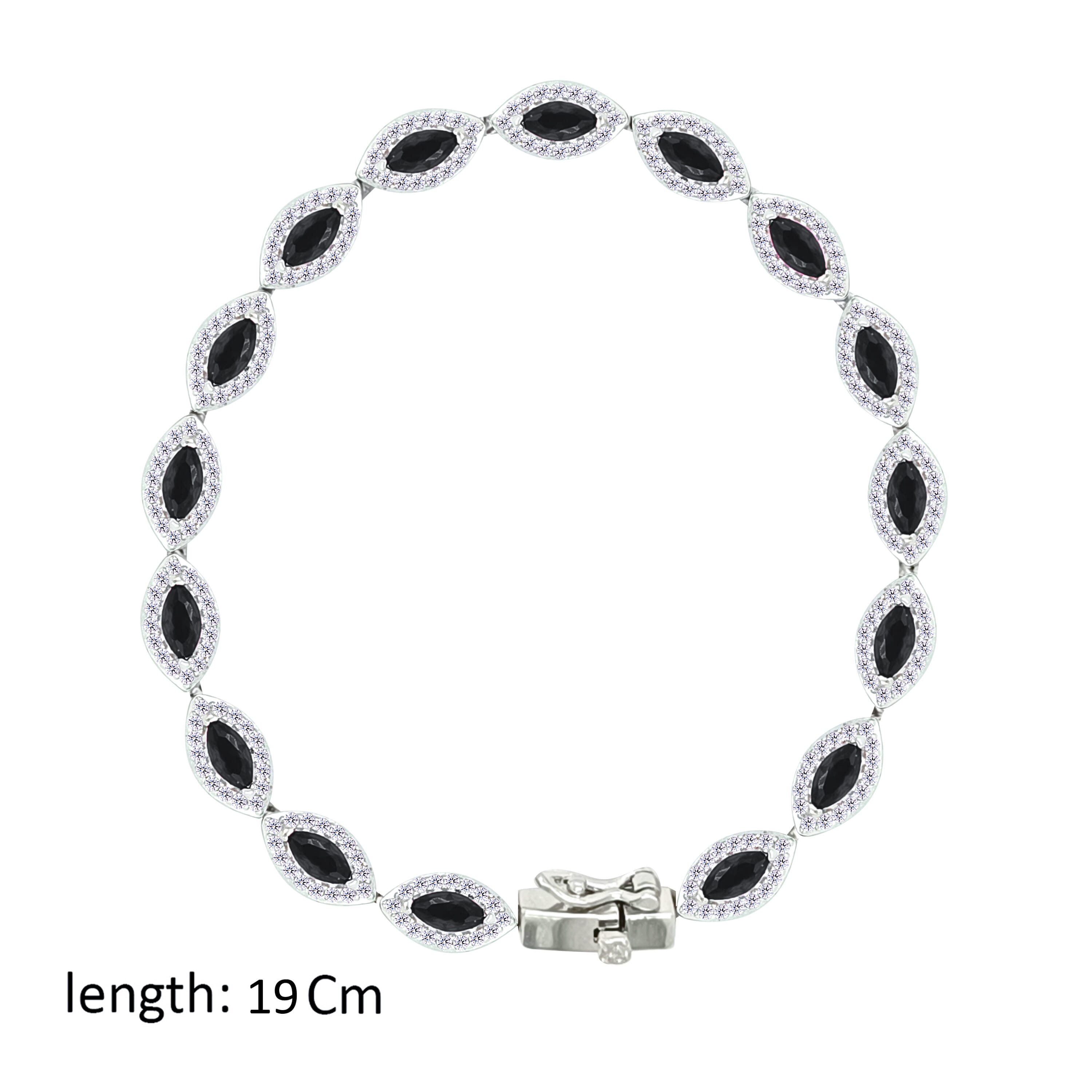 Asfour Crystal Tennis Bracelet With Black Marquise Design In 925 Sterling Silver-BD0325-P
