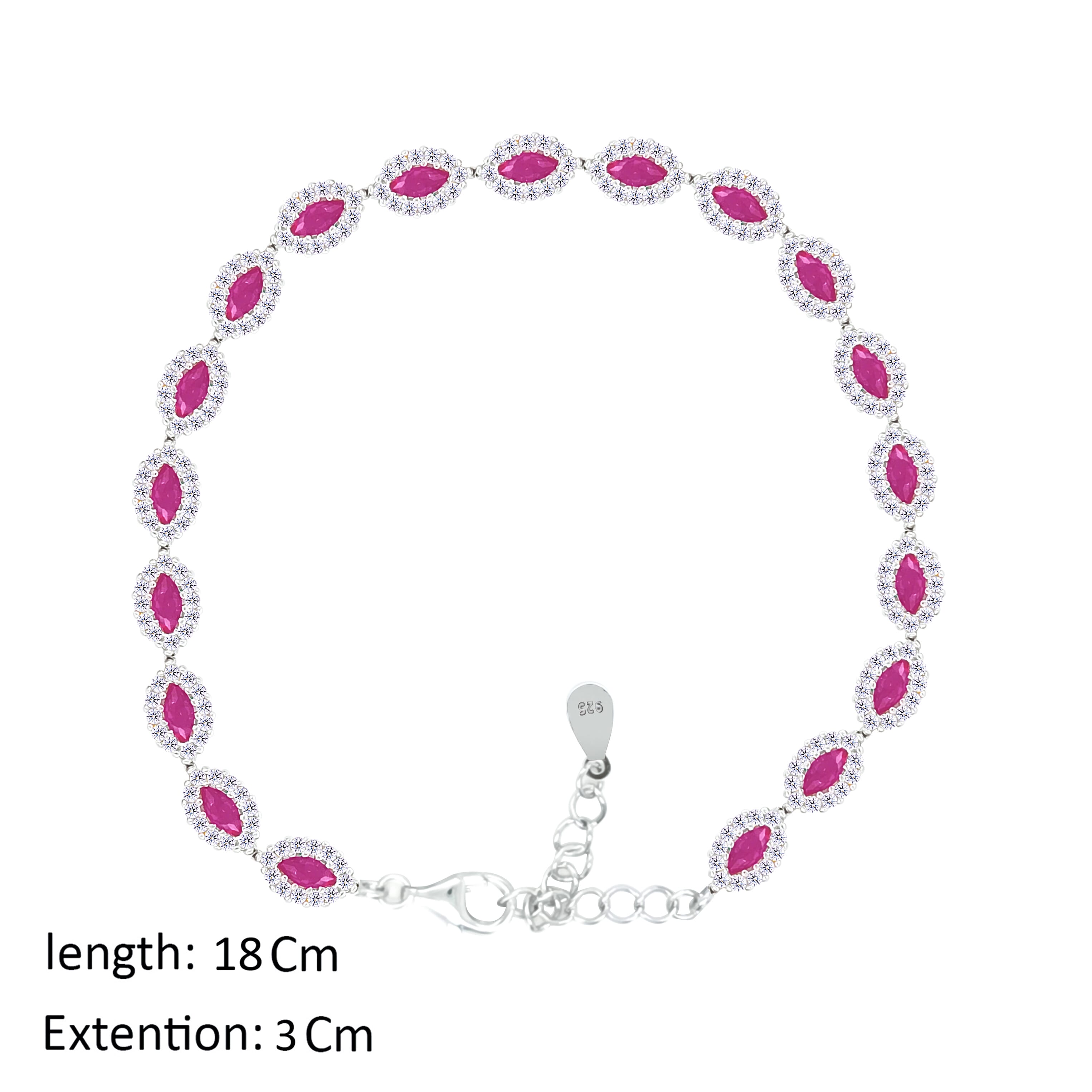 Asfour Crystal Tennis Bracelet With Fuchsia Marquise Design In 925 Sterling Silver-BD0326-F