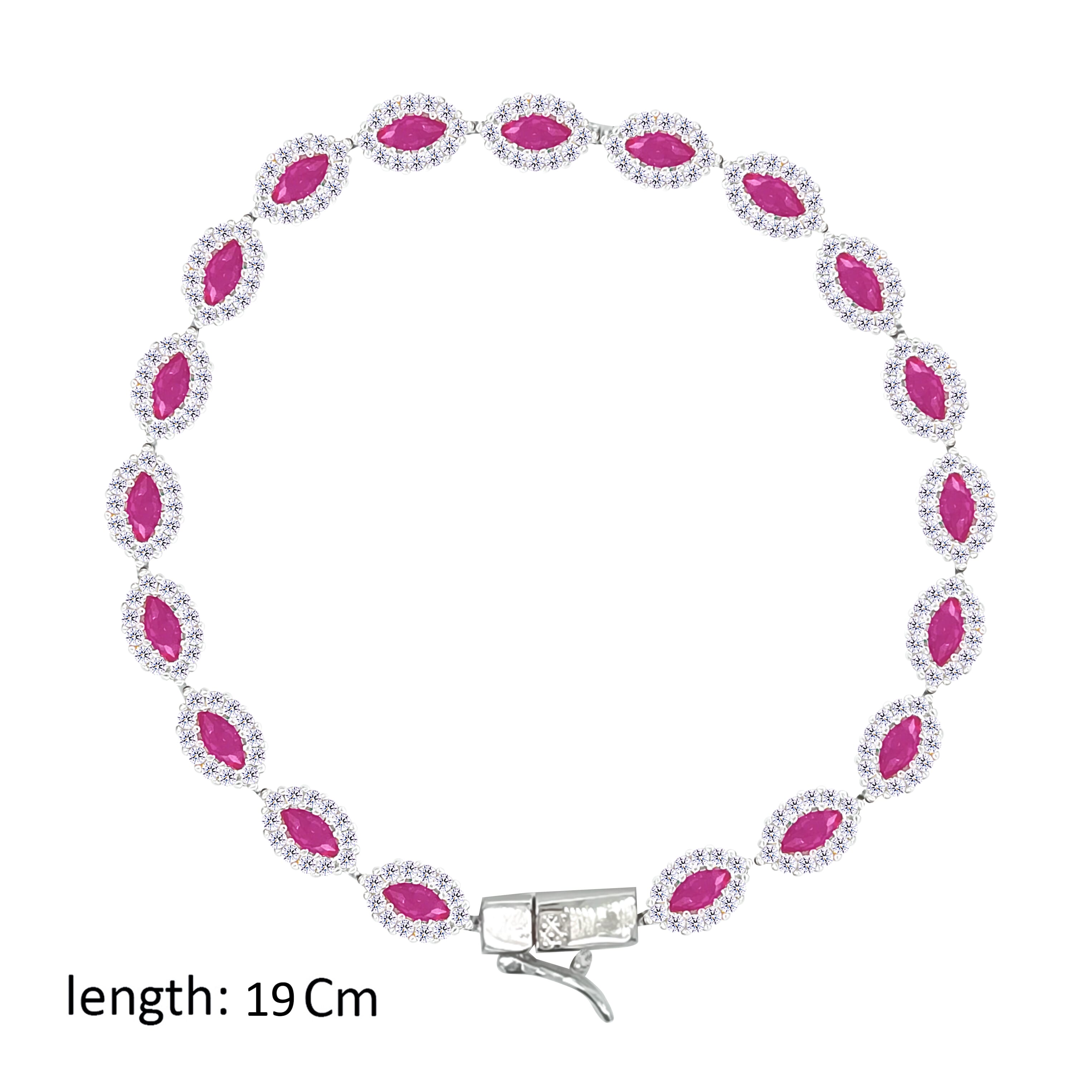 Asfour Crystal Tennis Bracelet With Fuchsia Marquise Design In 925 Sterling Silver-BD0327-F