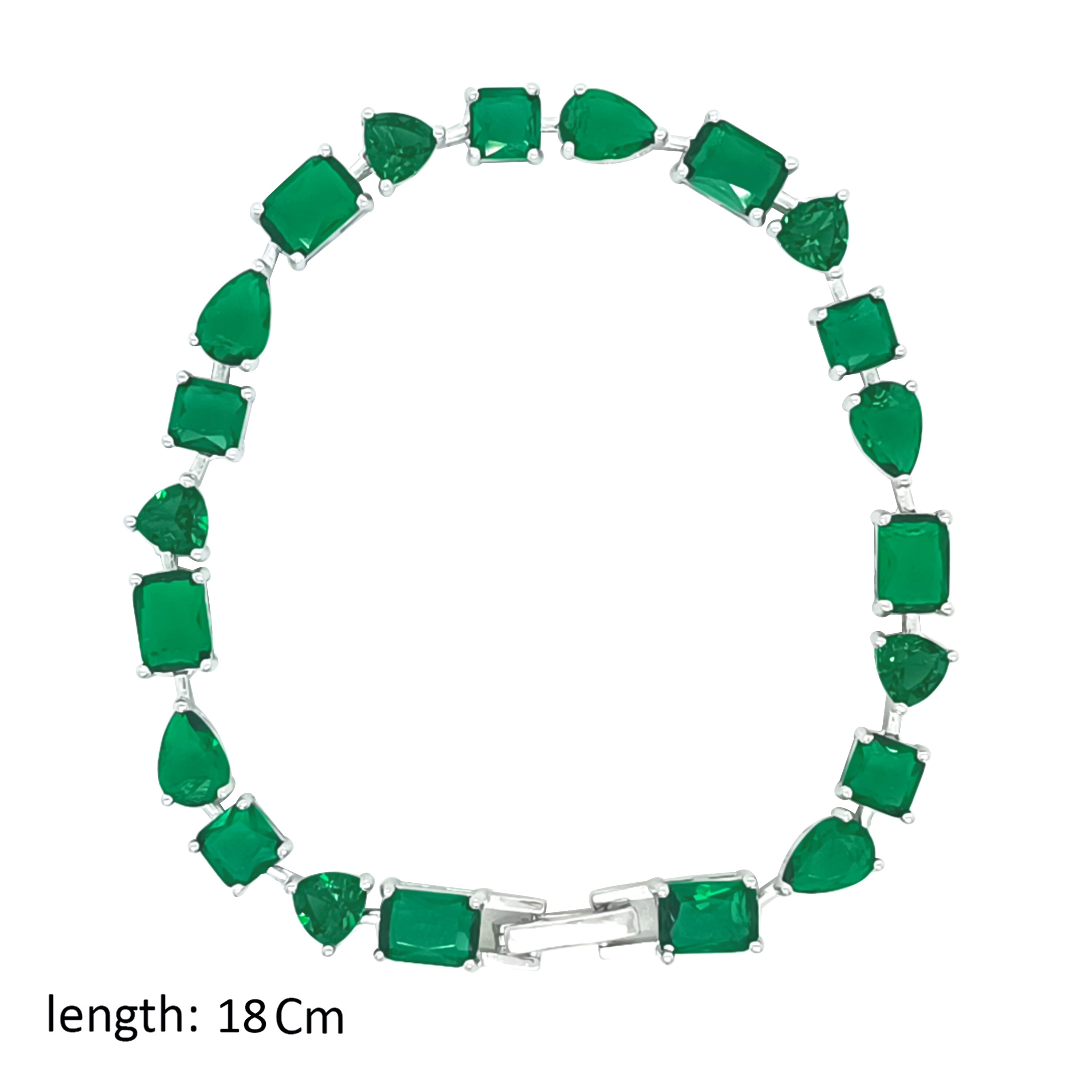 Asfour Crystal Tennis Bracelet With Emerald Stones In 925 Sterling Silver-BD0328-G