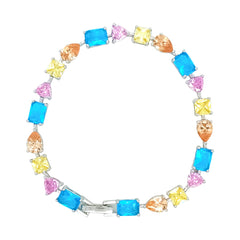 Asfour Crystal Tennis Bracelet With Turquoise Pear & Emerald Zircon In 925 Sterling Silver