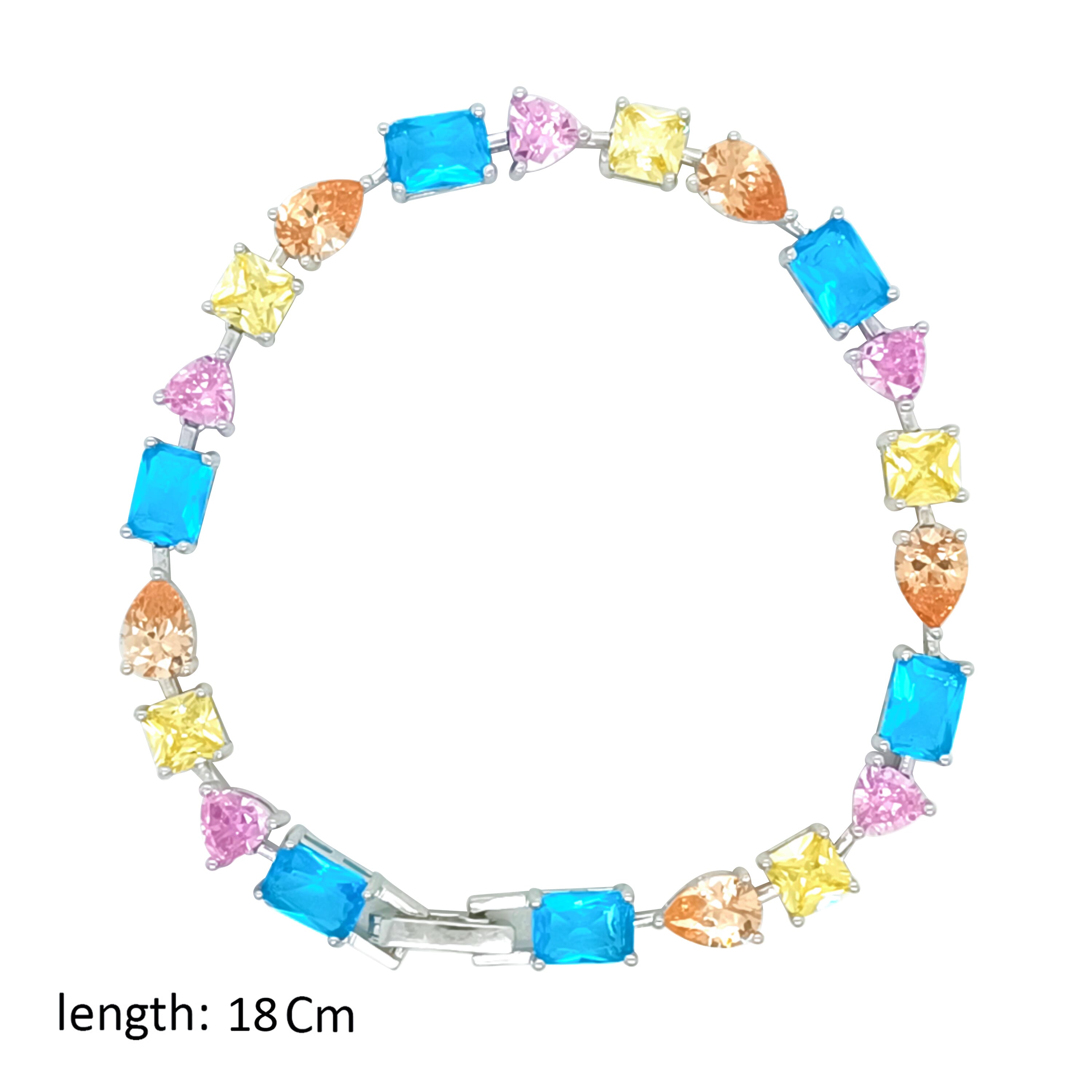 Asfour Crystal Tennis Bracelet With Multi Color Stones In 925 Sterling Silver-BD0328-K