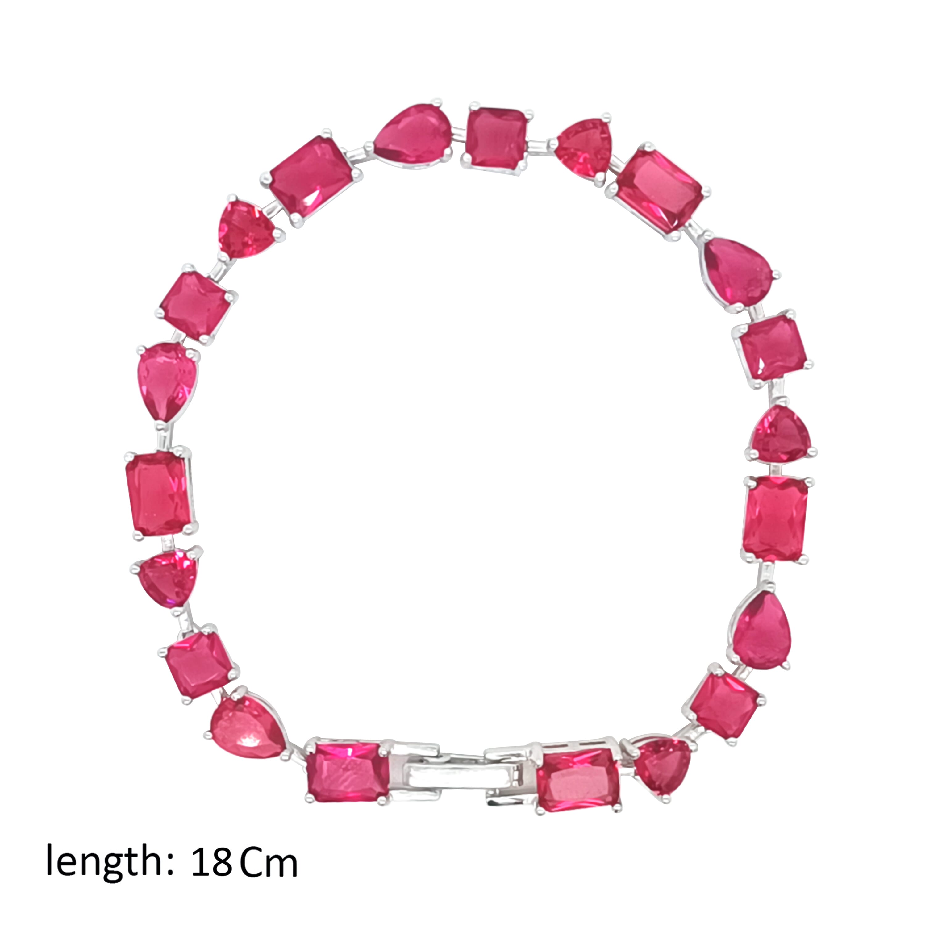 Asfour Crystal Tennis Bracelet With Ruby Stones In 925 Sterling Silver-BD0328-R