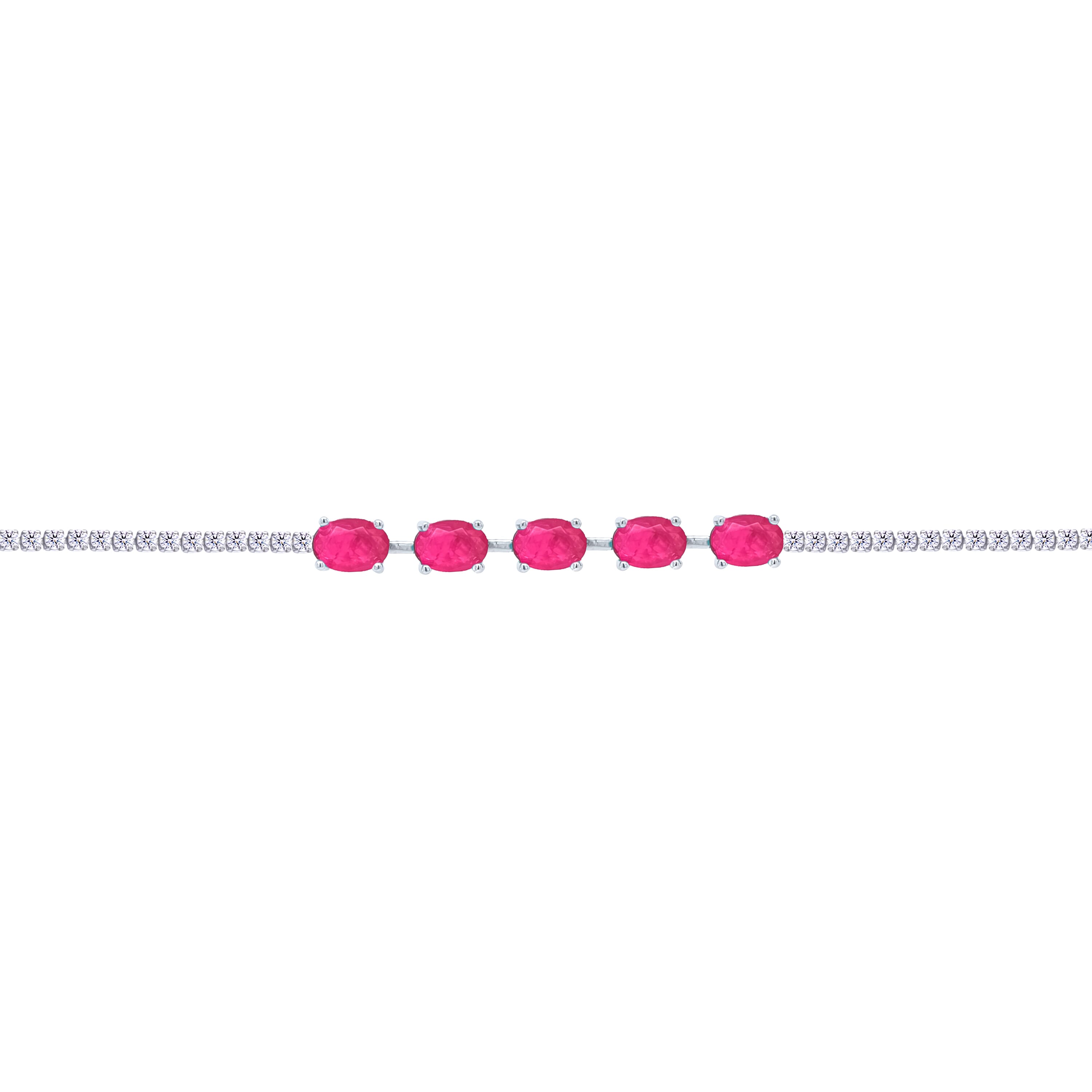 Asfour Crystal Tennis Bracelet With Fuchsia Oval Stones In 925 Sterling Silver-BD0329-WF