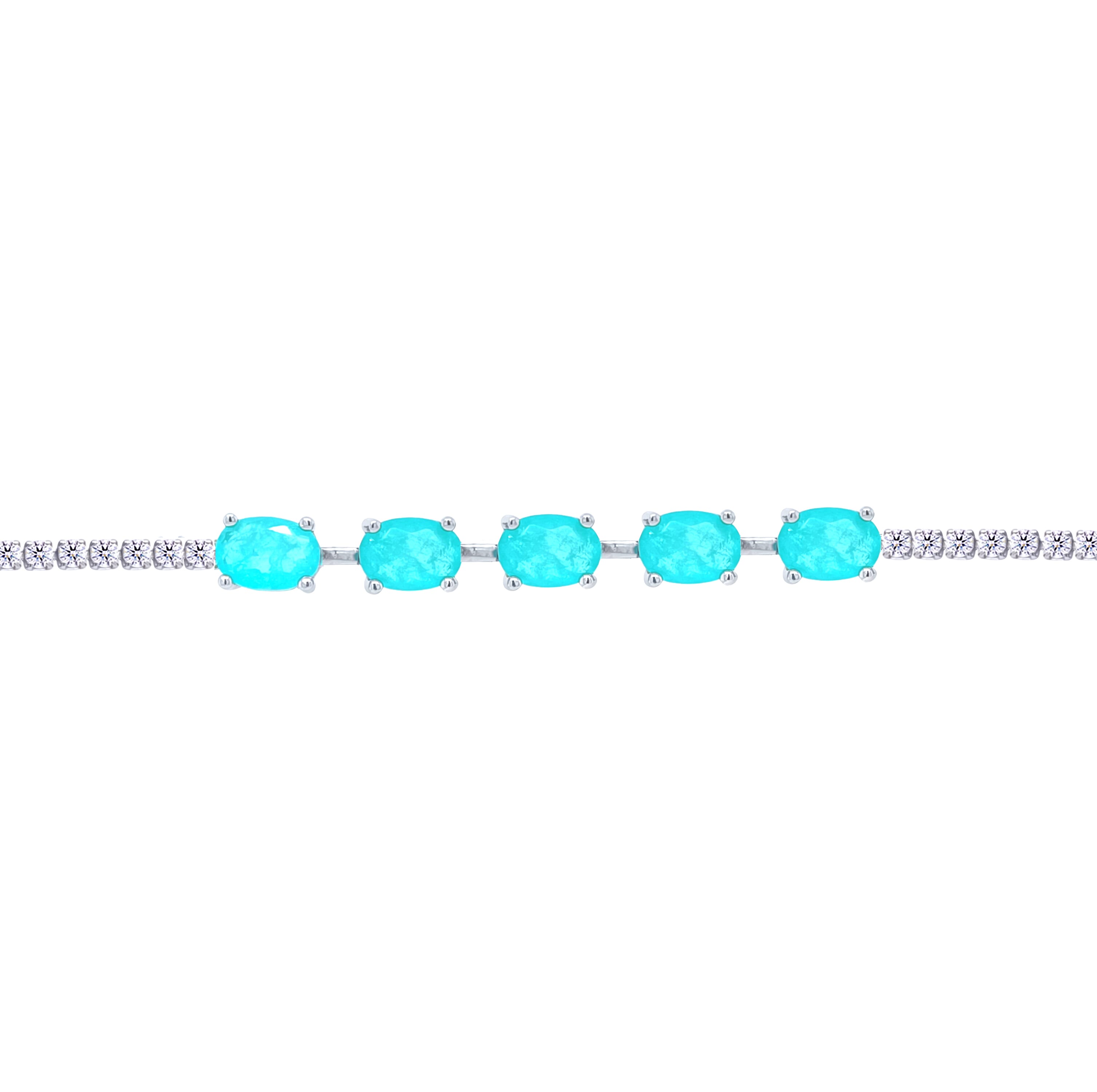 Asfour Crystal Tennis Bracelet With Turquoise Pear & Emerald Zircon In 925 Sterling Silver