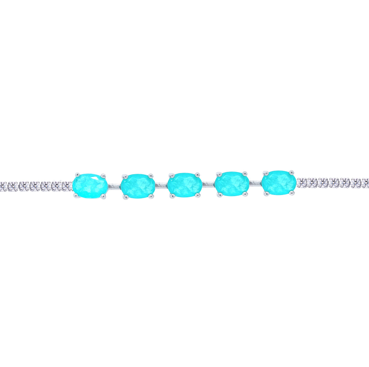 Asfour Crystal Tennis Bracelet With Turquoise Pear & Emerald Zircon In 925 Sterling Silver