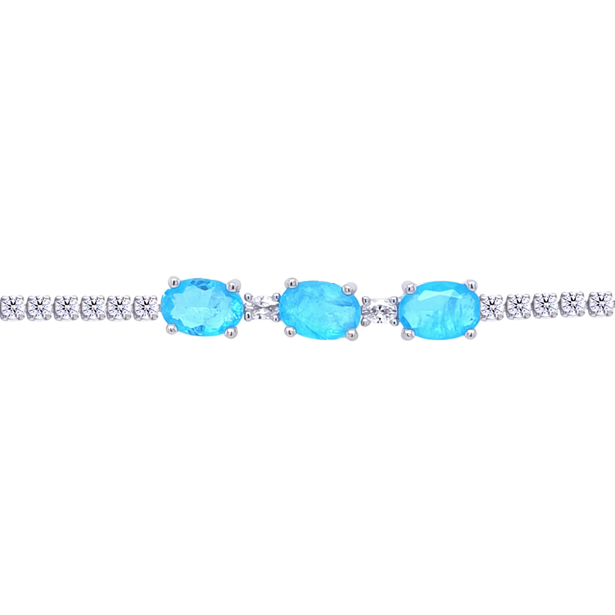 Asfour Crystal Tennis Bracelet With Turquoise Pear & Emerald Zircon In 925 Sterling Silver