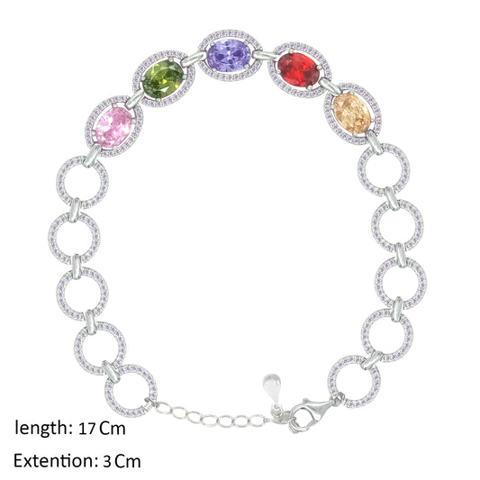 Asfour Creations Tennis Bracelet With Multicolor Oval Stones In 925 Sterling Silver – BD0333-K