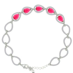 Asfour Crystal Tennis Bracelet With Turquoise Pear & Emerald Zircon In 925 Sterling Silver