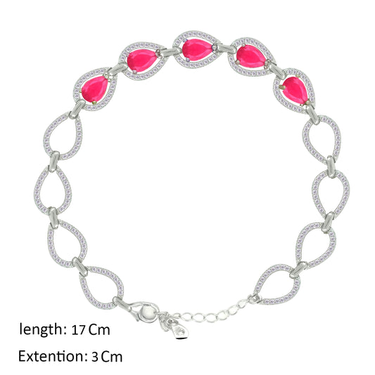 Asfour Creations Tennis Bracelet With Fuchsia Pear Design In 925 Sterling Silver – BD0334-F
