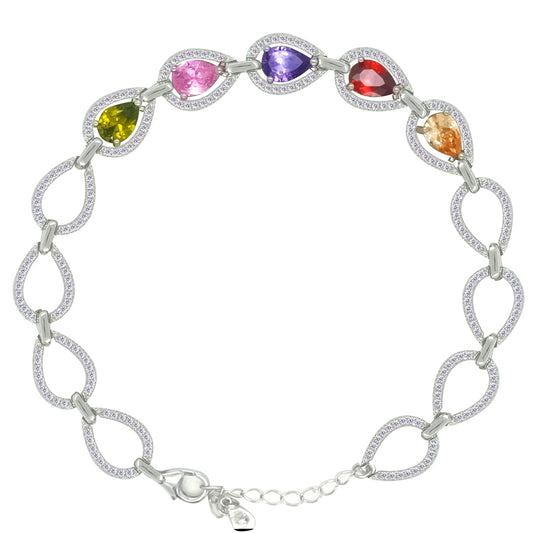 Asfour Crystal Tennis Bracelet With Turquoise Pear & Emerald Zircon In 925 Sterling Silver