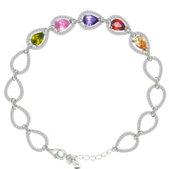 Asfour Crystal Tennis Bracelet With Turquoise Pear & Emerald Zircon In 925 Sterling Silver